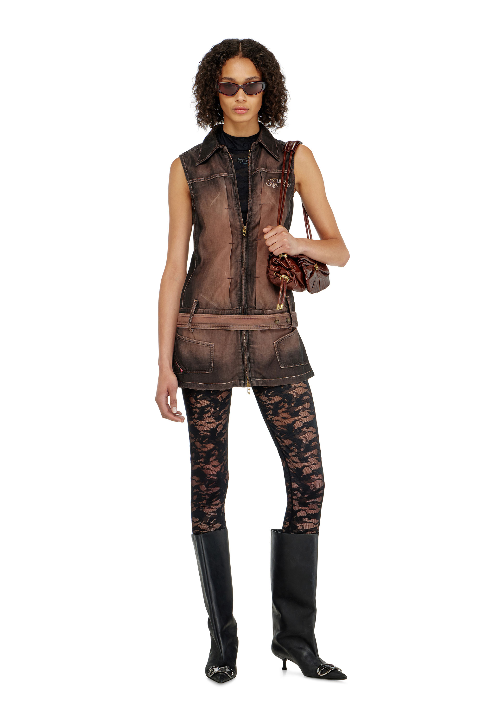Diesel - HAYLEY-UTLT, Woman's Leggings in nylon camouflage lace in Black - 5