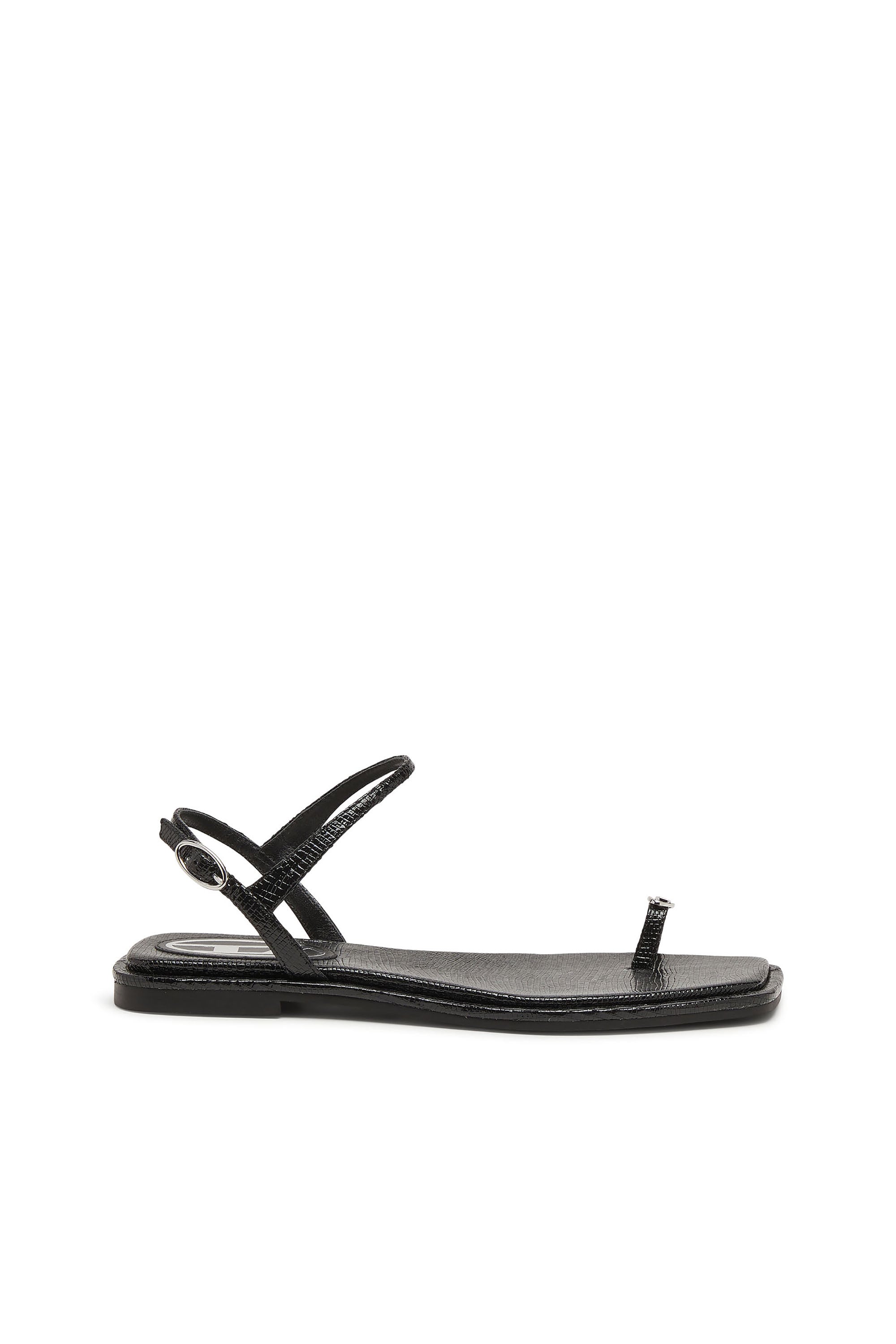 Diesel - D-AMBER - Sandals in leather with metallic logo - Sandals - Woman - Black