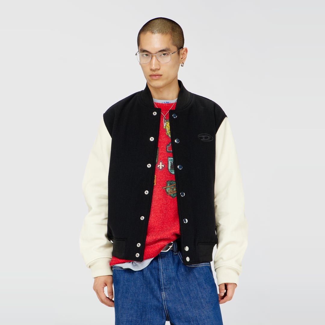 Diesel - Bomber jacket in wool blend and leather - Leather jackets - Man - Multicolor