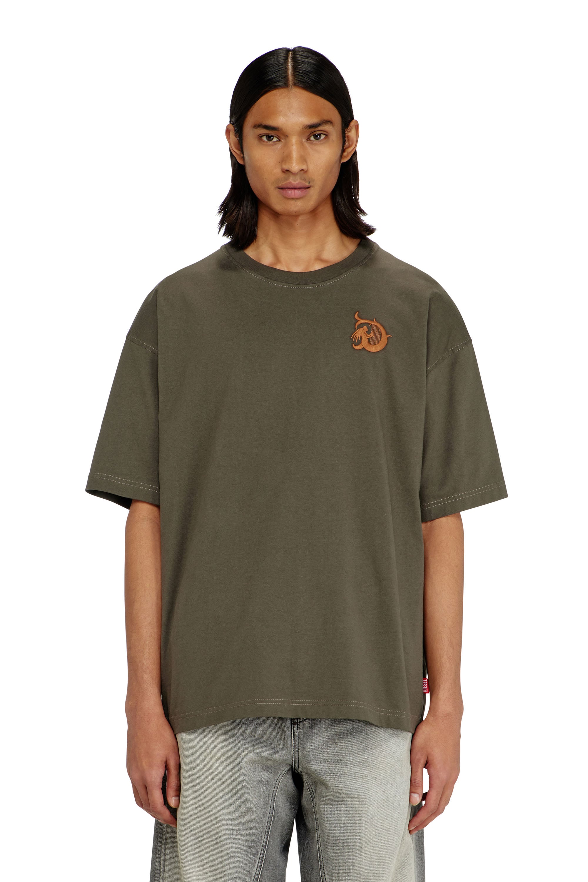 Diesel Homem Verde - Jersey T-Shirt With Flocked Print - T-Shirts - Man Extra Pequeno