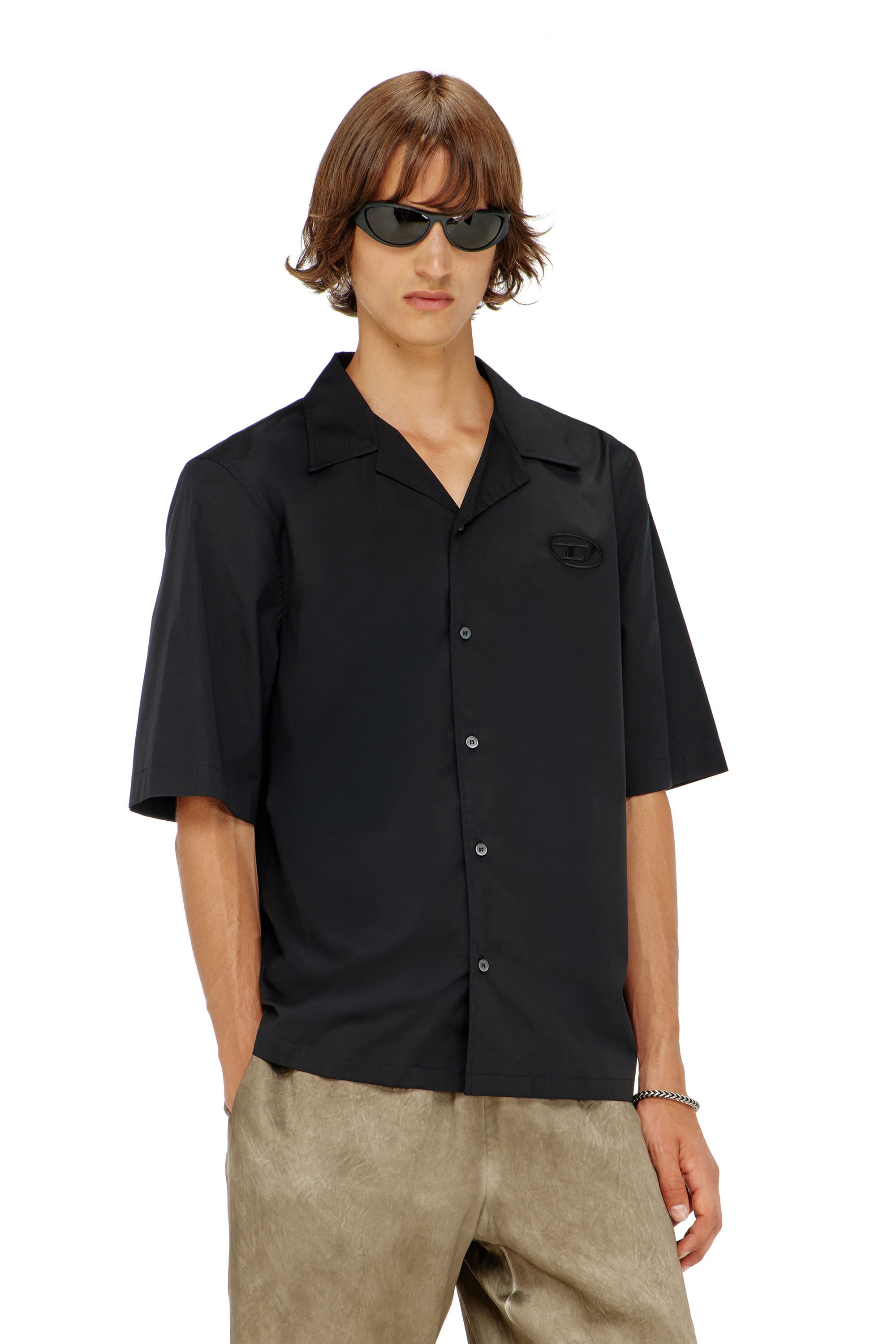 Diesel Herren Schwarz - Stretch-Popeline-Hemd Mit Oval-D-Stickerei - Hemden Größe 50
