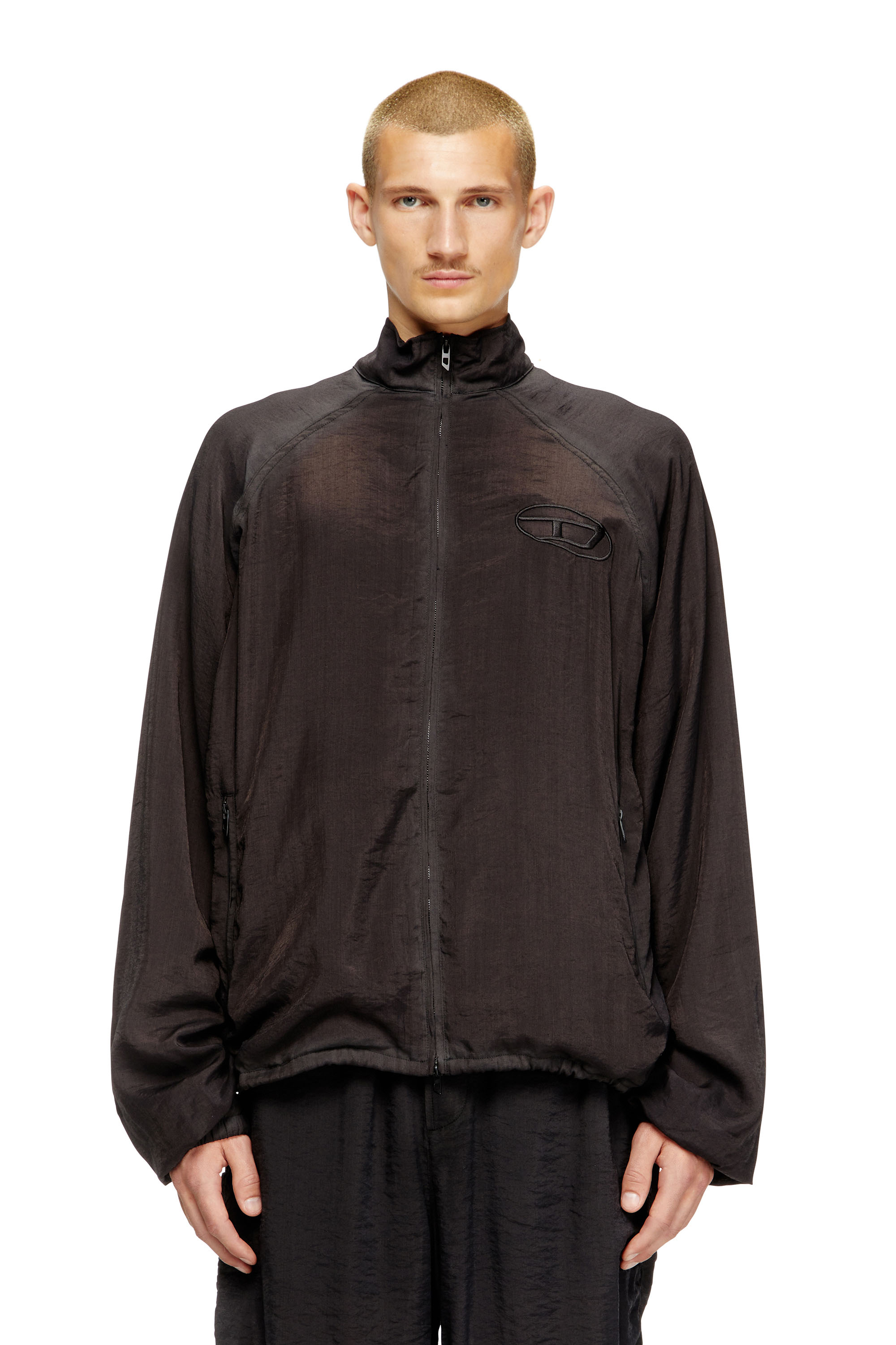 Diesel - J-HENRI-SOUVENIR, Man's Souvenir-style embroidered track jacket in Dark grey - 1