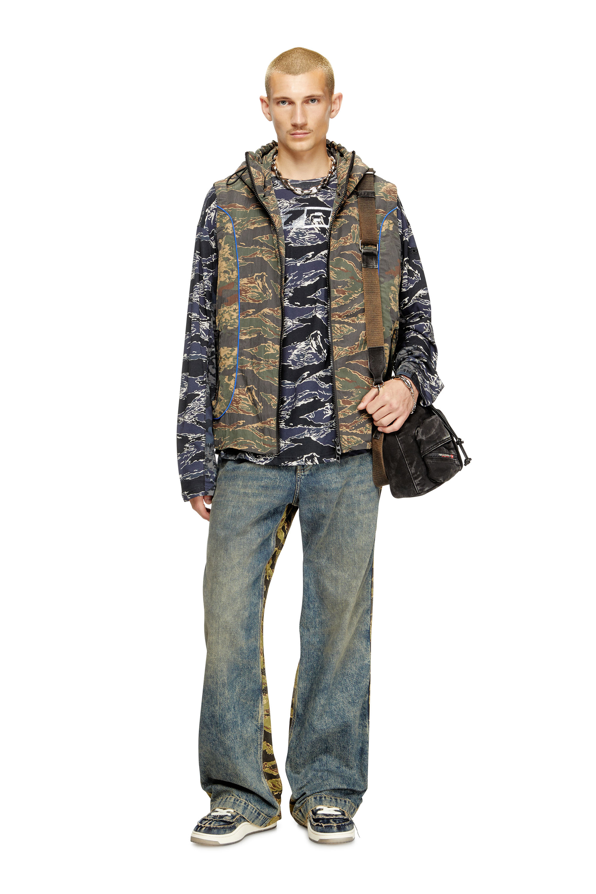 Diesel - T-BOXT-LS-CURT, Man's Long-sleeve T-shirt with mixed camo prints in Dark Blue - 2