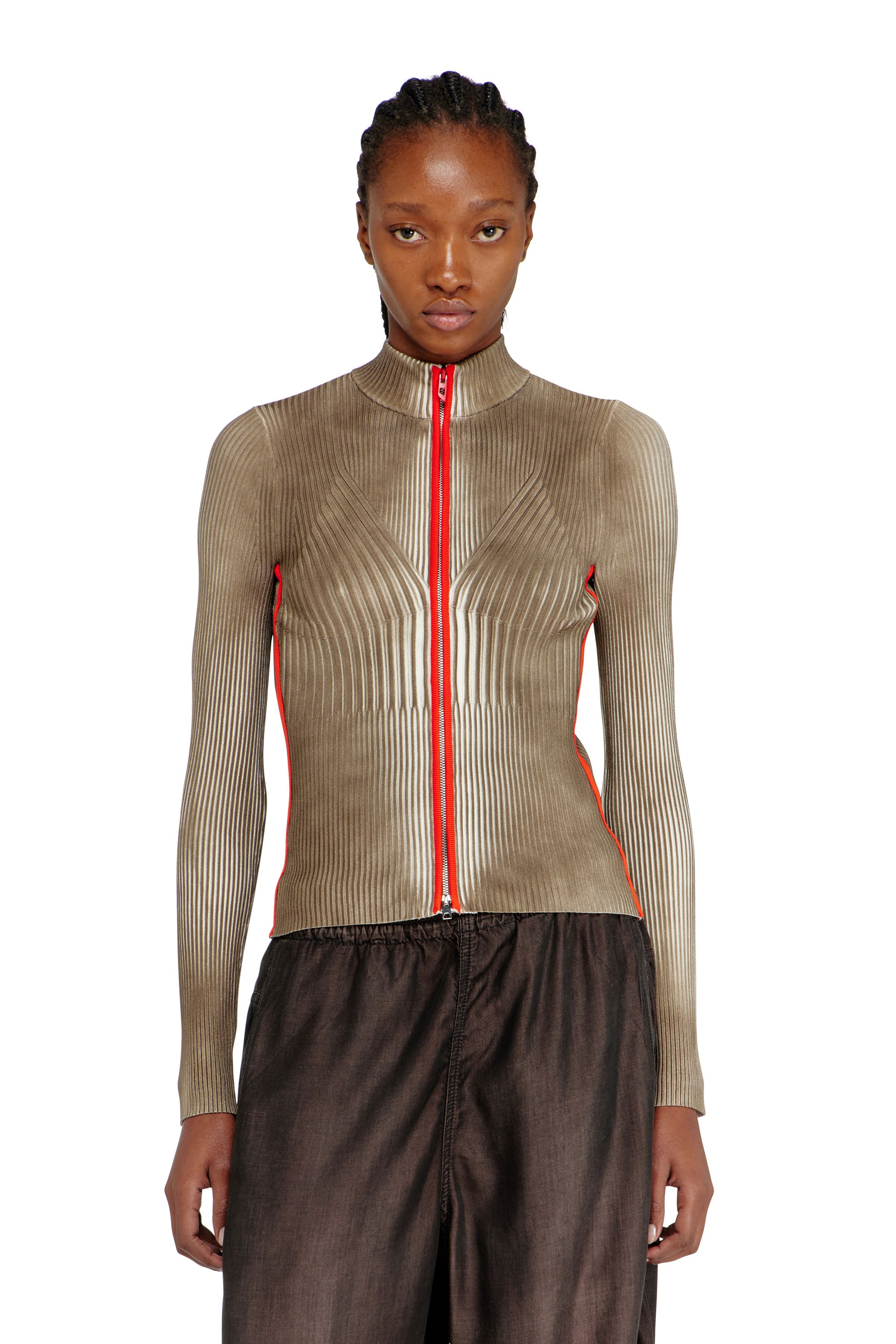 Diesel Damen Bunt - Gerippte Zip-Strickjacke Mit Kontrastierenden Streifen - Strickwaren Mittel