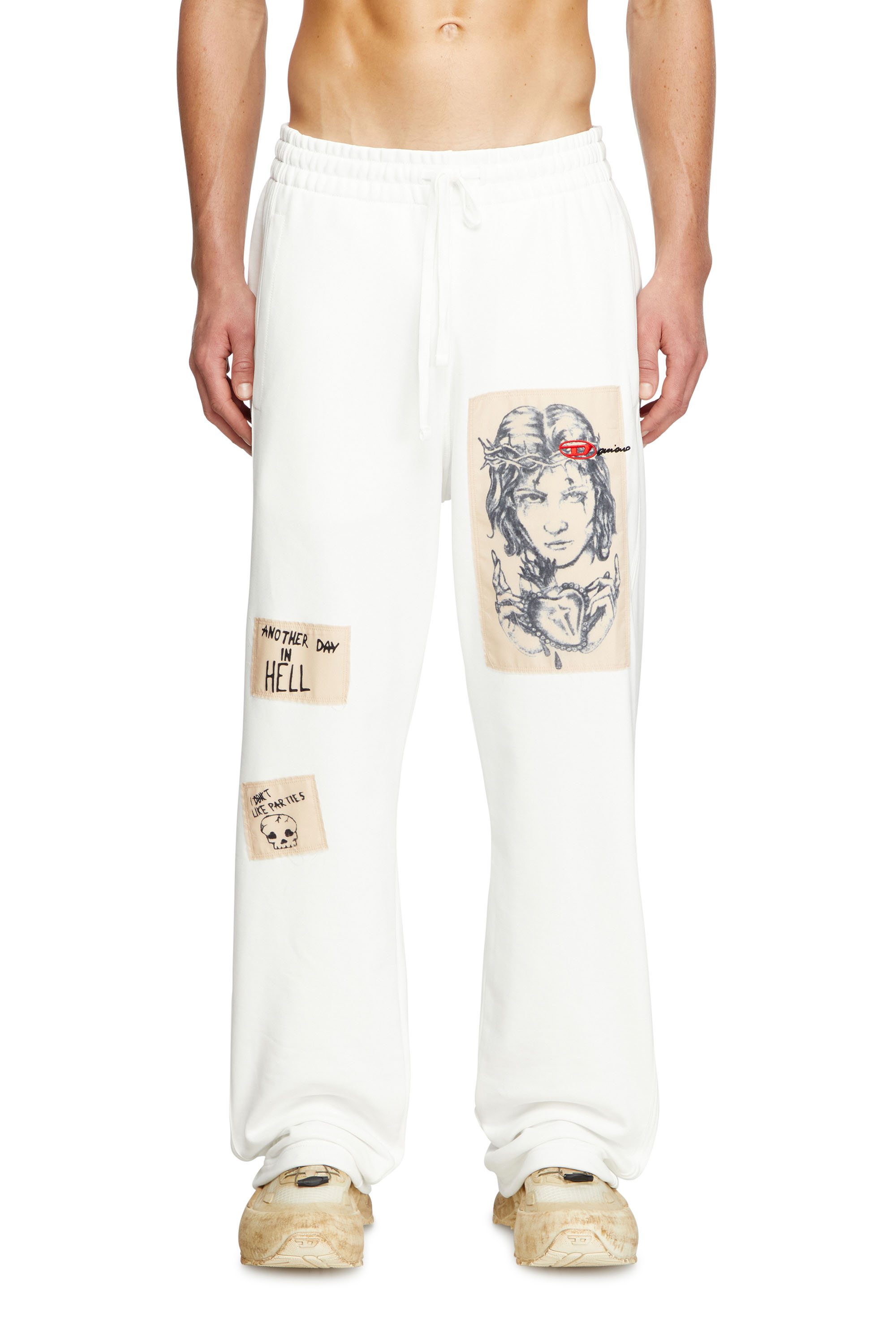 Diesel Track Pants With Tattoo Patches In White