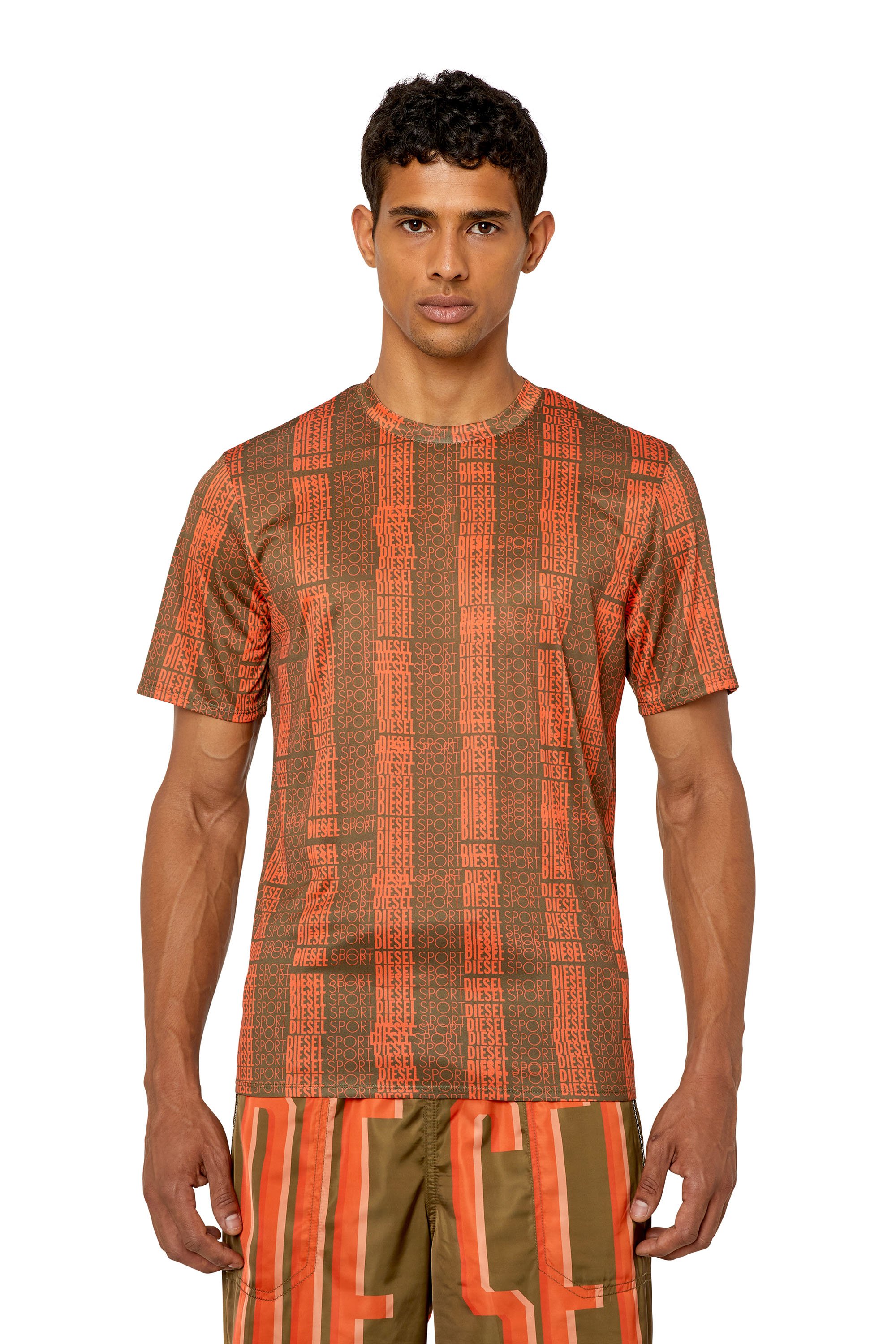 Diesel - T-shirt sportiva con logo all-over - T-Shirts - Uomo - Arancione