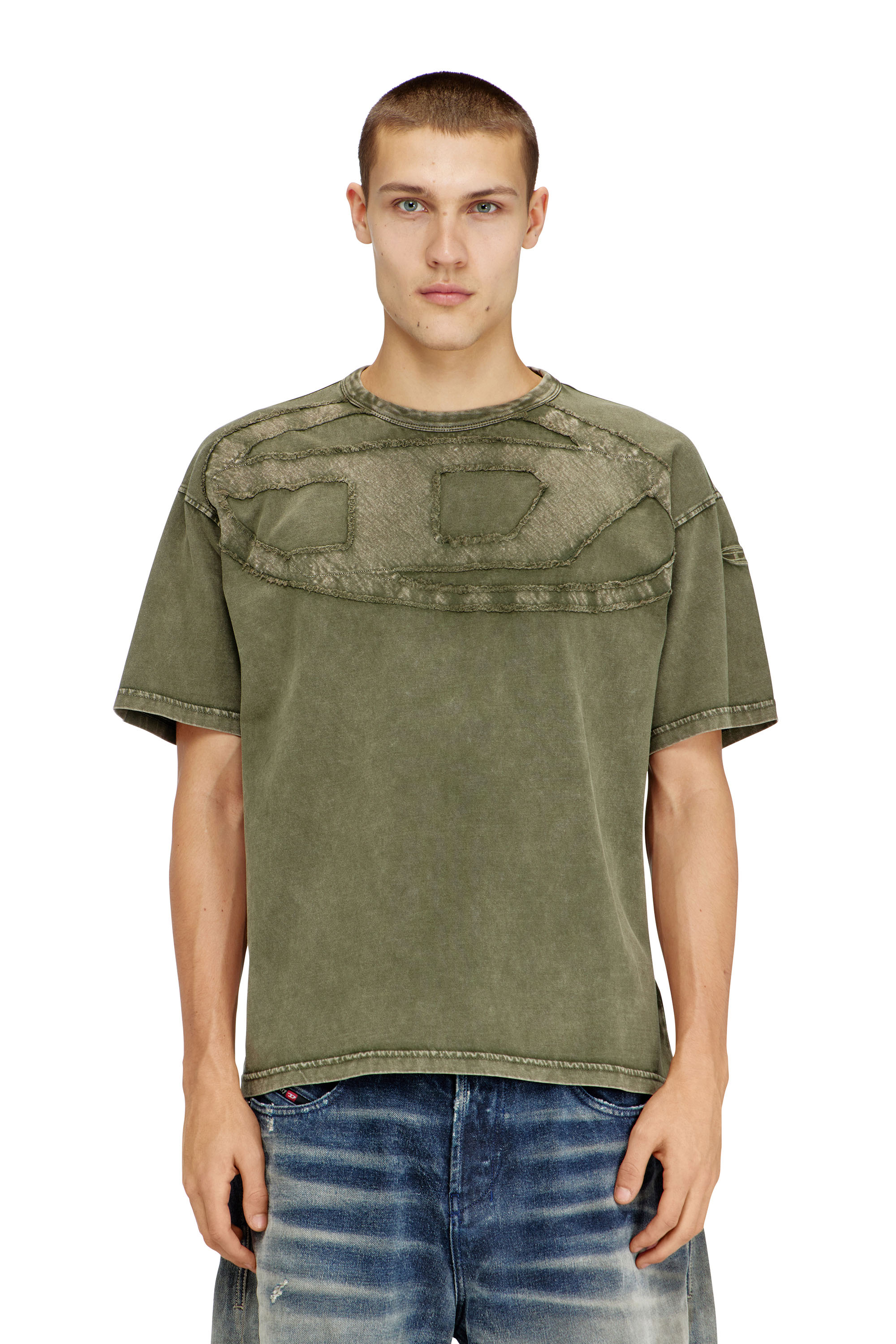 Diesel - T-BOXT-DEN, Man's Relaxed cotton T-shirt with Oval D applique in Green - 1