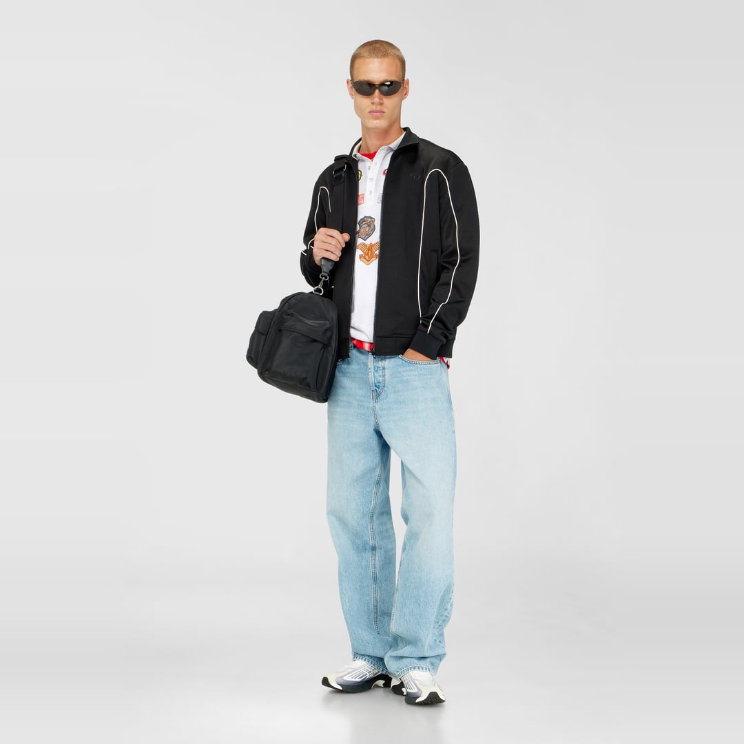 Diesel - Veste de survêtement en tissu molletonné avec passepoil contrastant - Pull Cotton - Homme - Noir