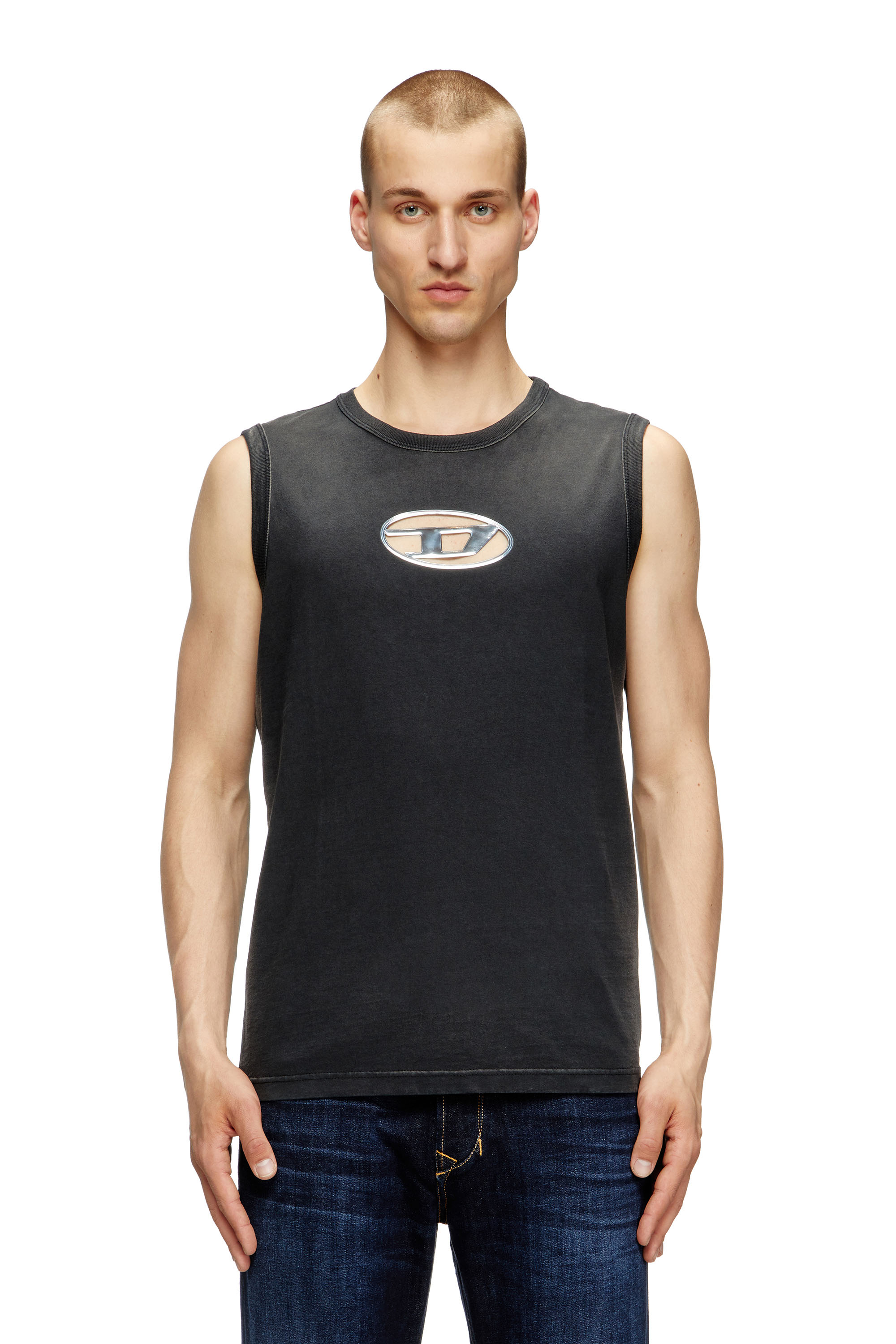 Diesel - Faded tank top with puffy Oval D - T-Shirts - Man - Black