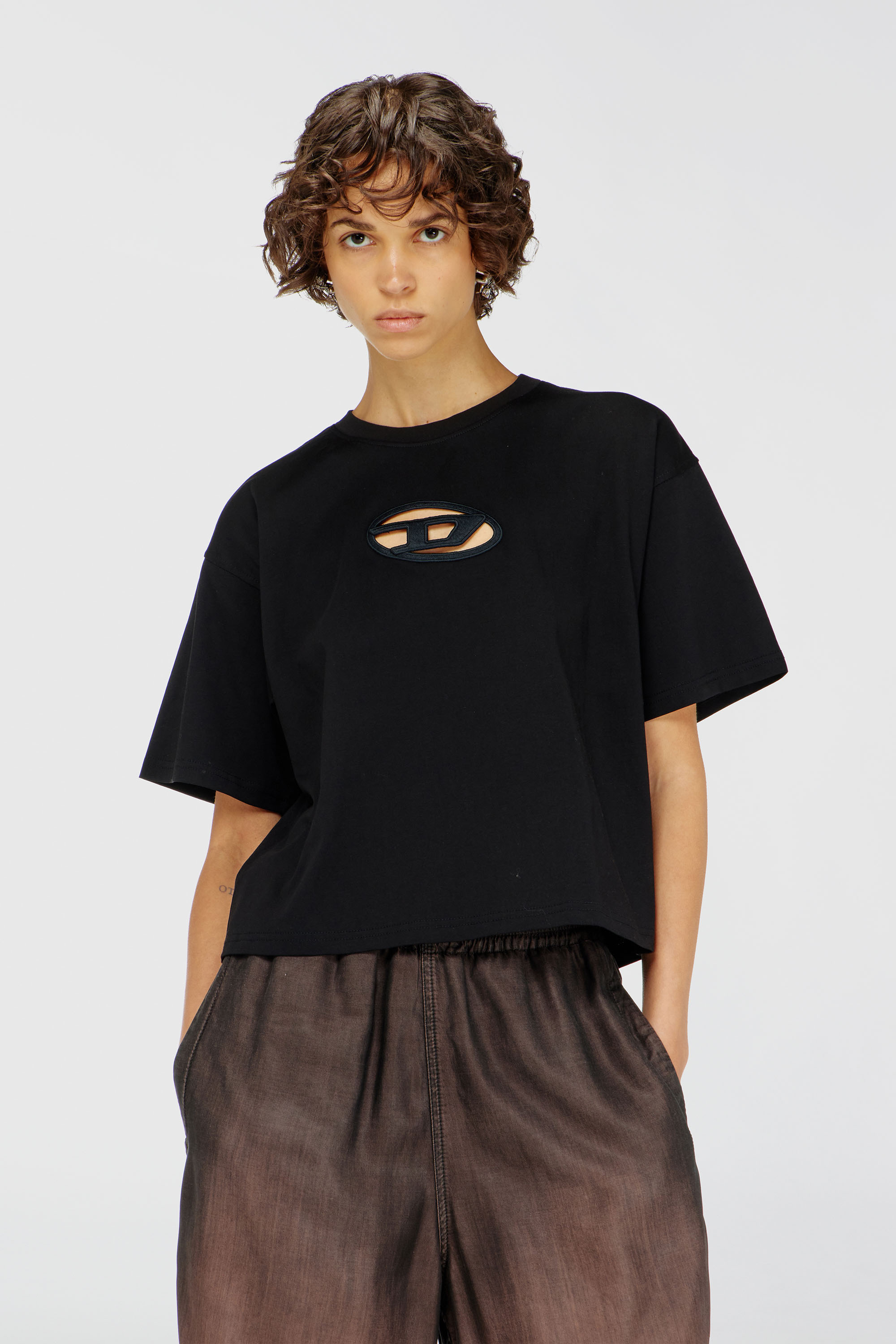 Diesel - Boxy T-shirt with cut-out Oval D logo - T-Shirts - Woman - Black