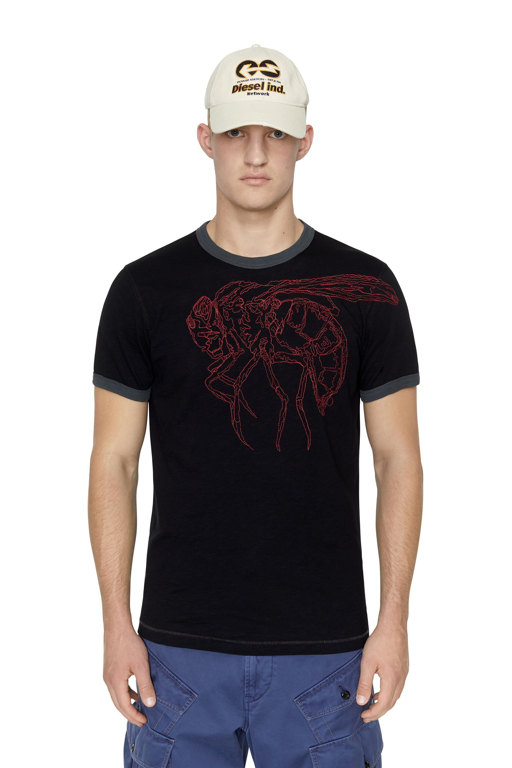 Diesel - T-shirt con ricamo mosca - T-Shirts - Uomo - Nero