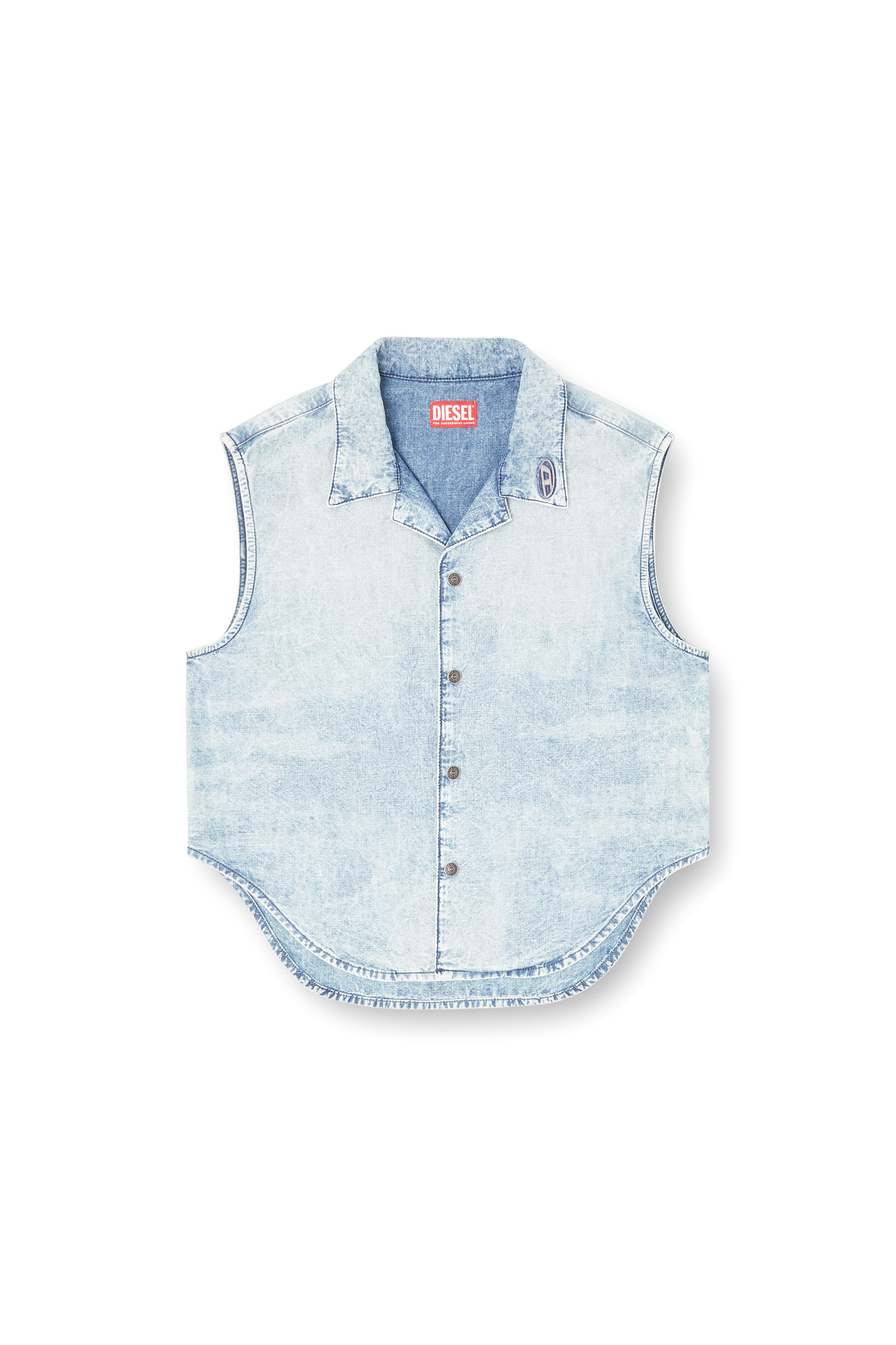 Diesel - DE-NABI-S, Woman's Sleeveless top in marbled denim in Light Blue - 3