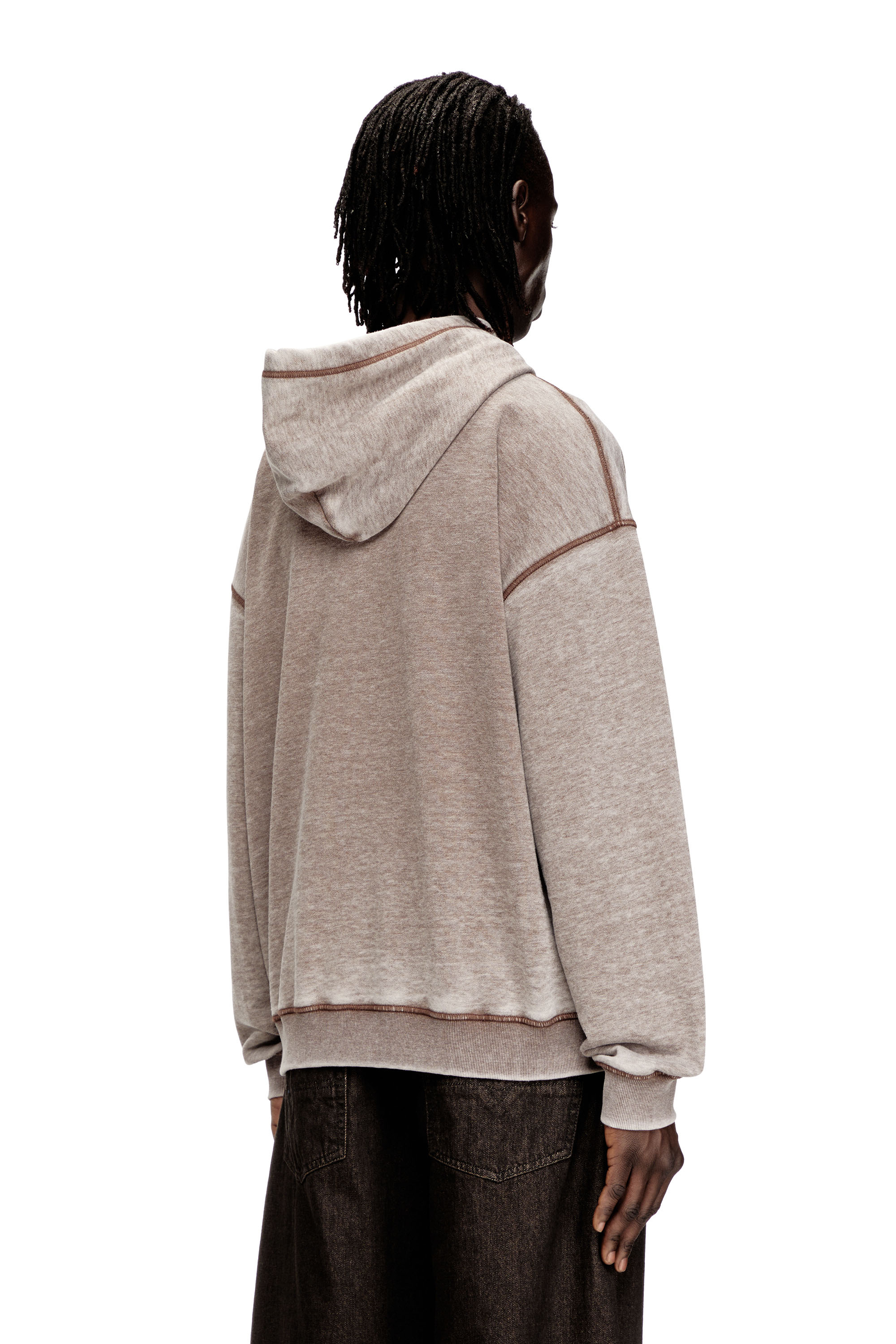 Diesel - S-BOXTON-HOOD, Man's Hoodie with print and studs in Light Brown - 3