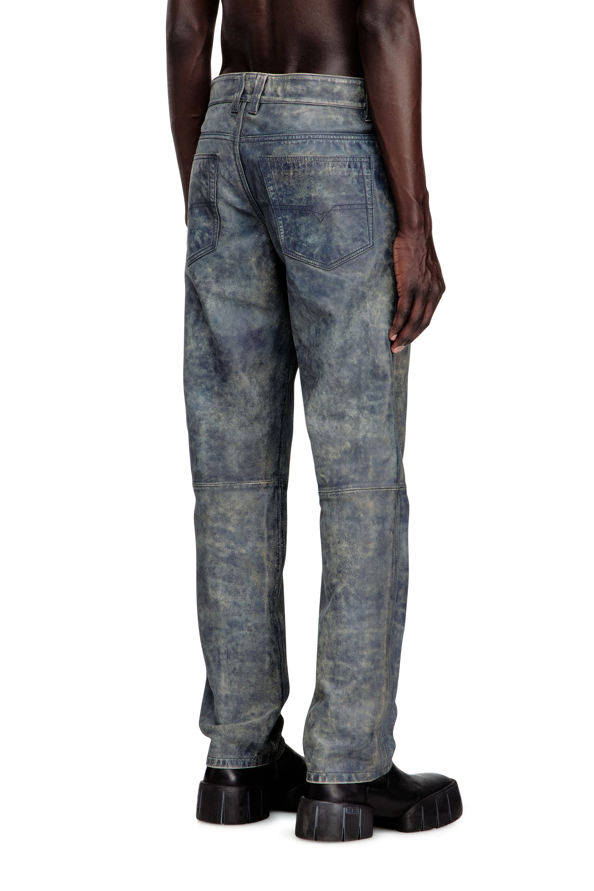 Diesel - P-VYLL-QMBW, Man's Jean-cut leather pants in Blue - 4