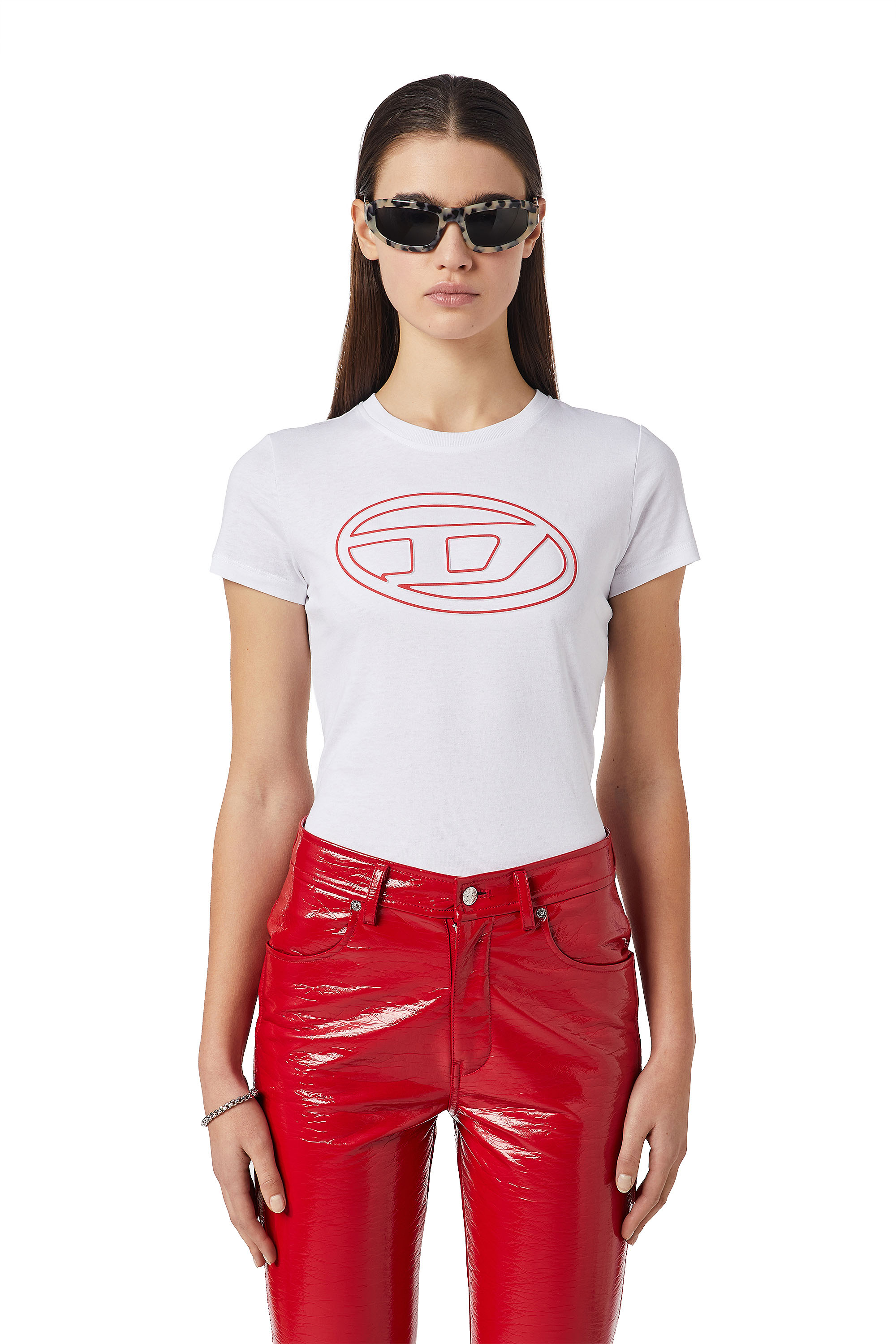 Diesel - T-shirt con logo ovale in rilievo - T-Shirts - Donna - Bianco