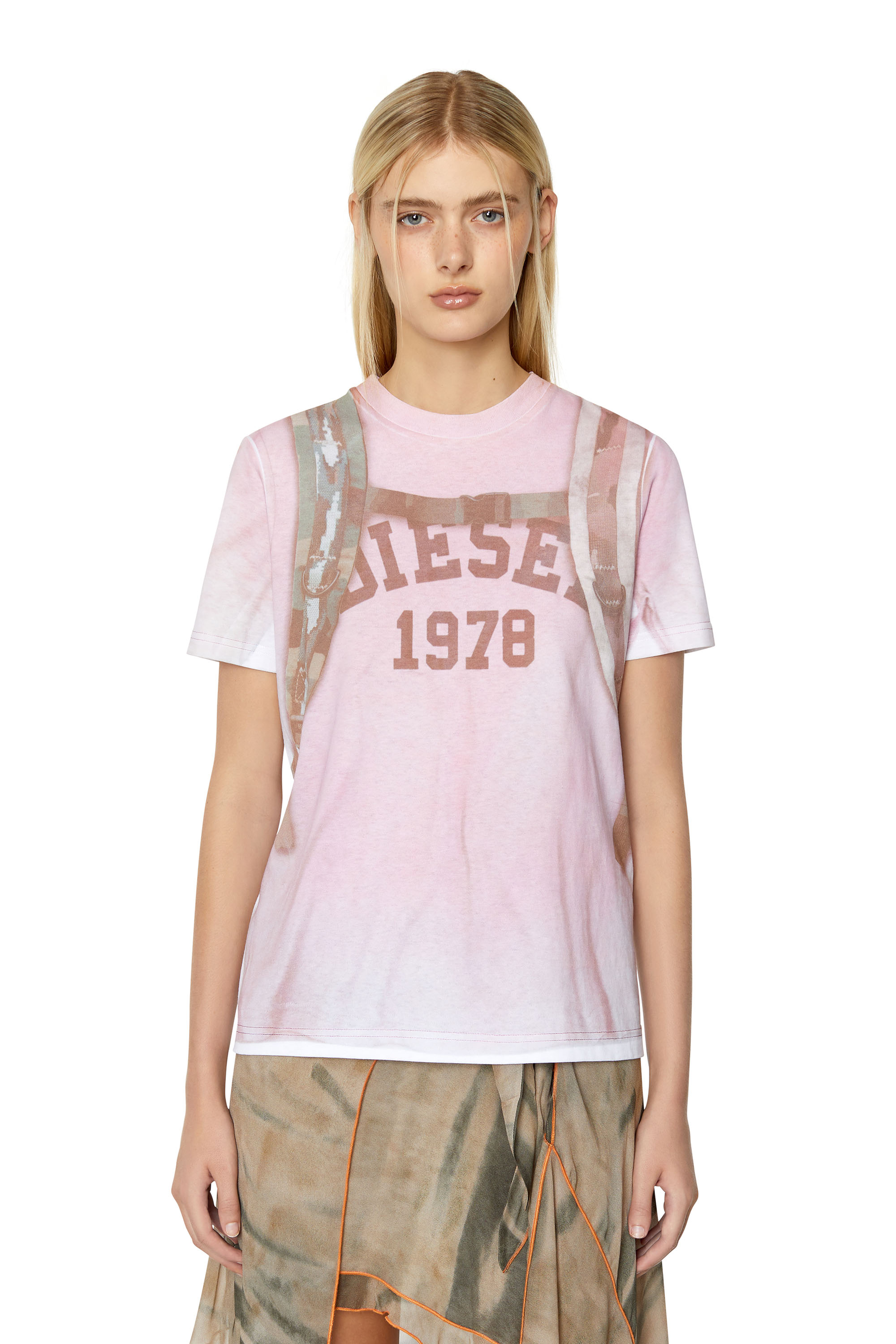 Diesel - T-shirt con stampa di zaino - T-Shirts - Donna - Rosa