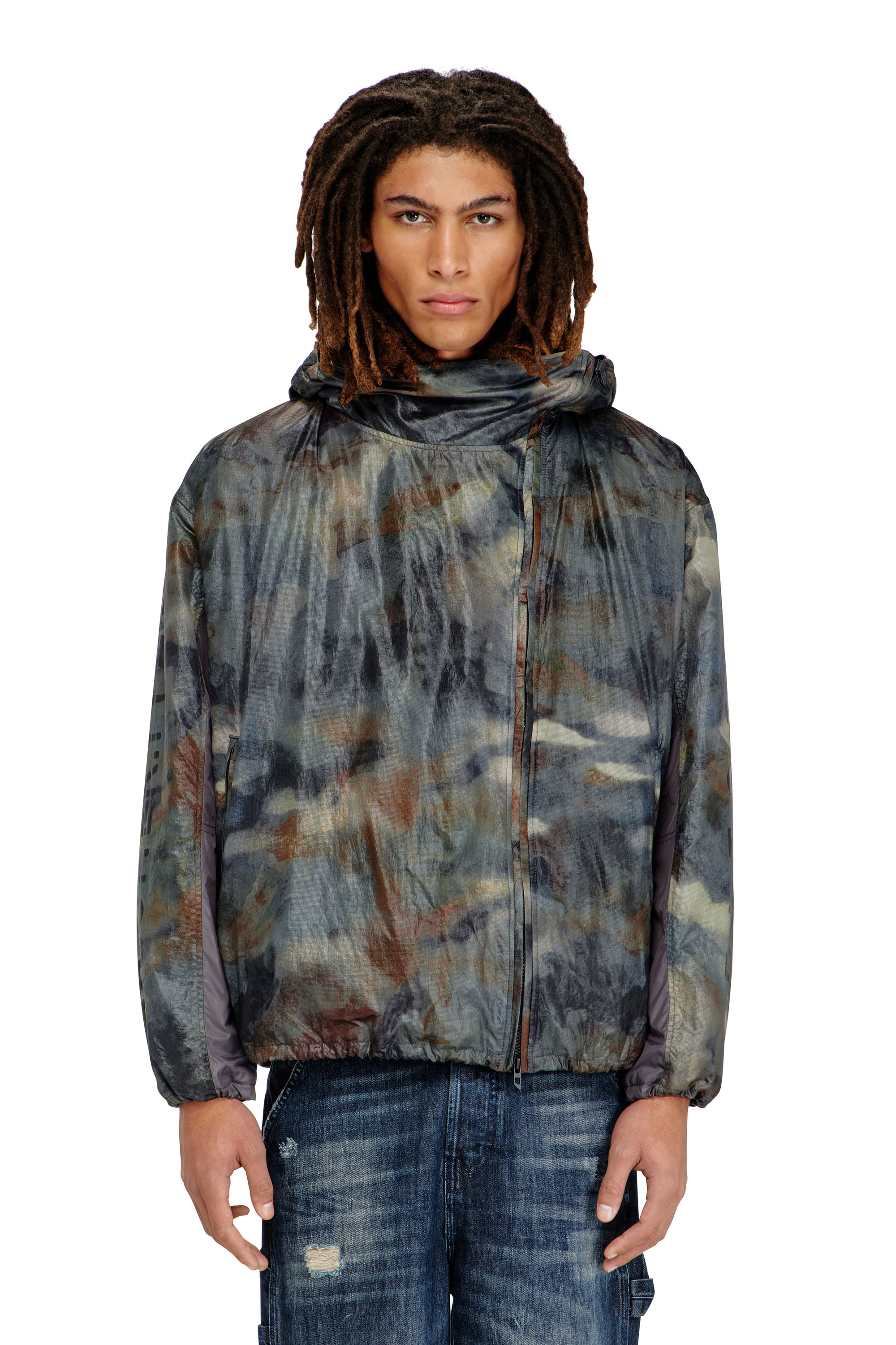 Diesel Men's Multicolor - Windbreaker With Abstract Print - Jackets - Man Size 46