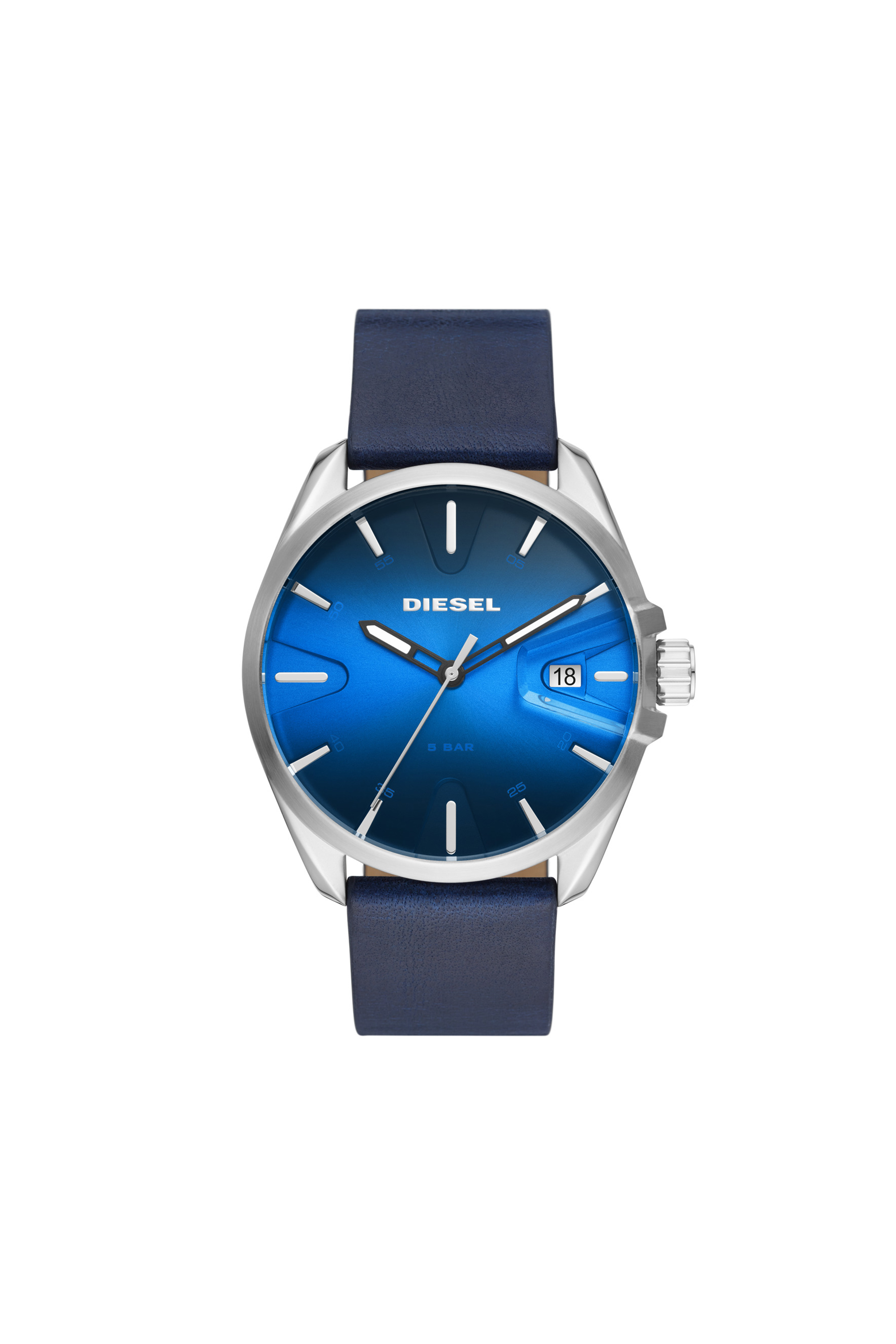 Diesel - MS9 three-hand date blue Leather watch - Timeframes - Unisex - Blue