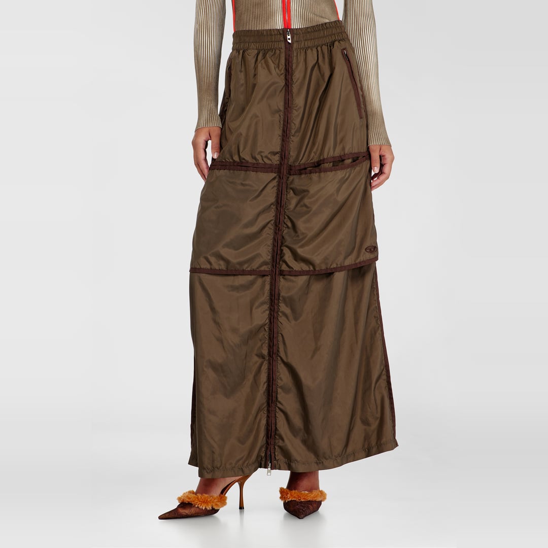 Diesel - Windbreaker maxi skirt with front zip - Skirts - Woman - Brown