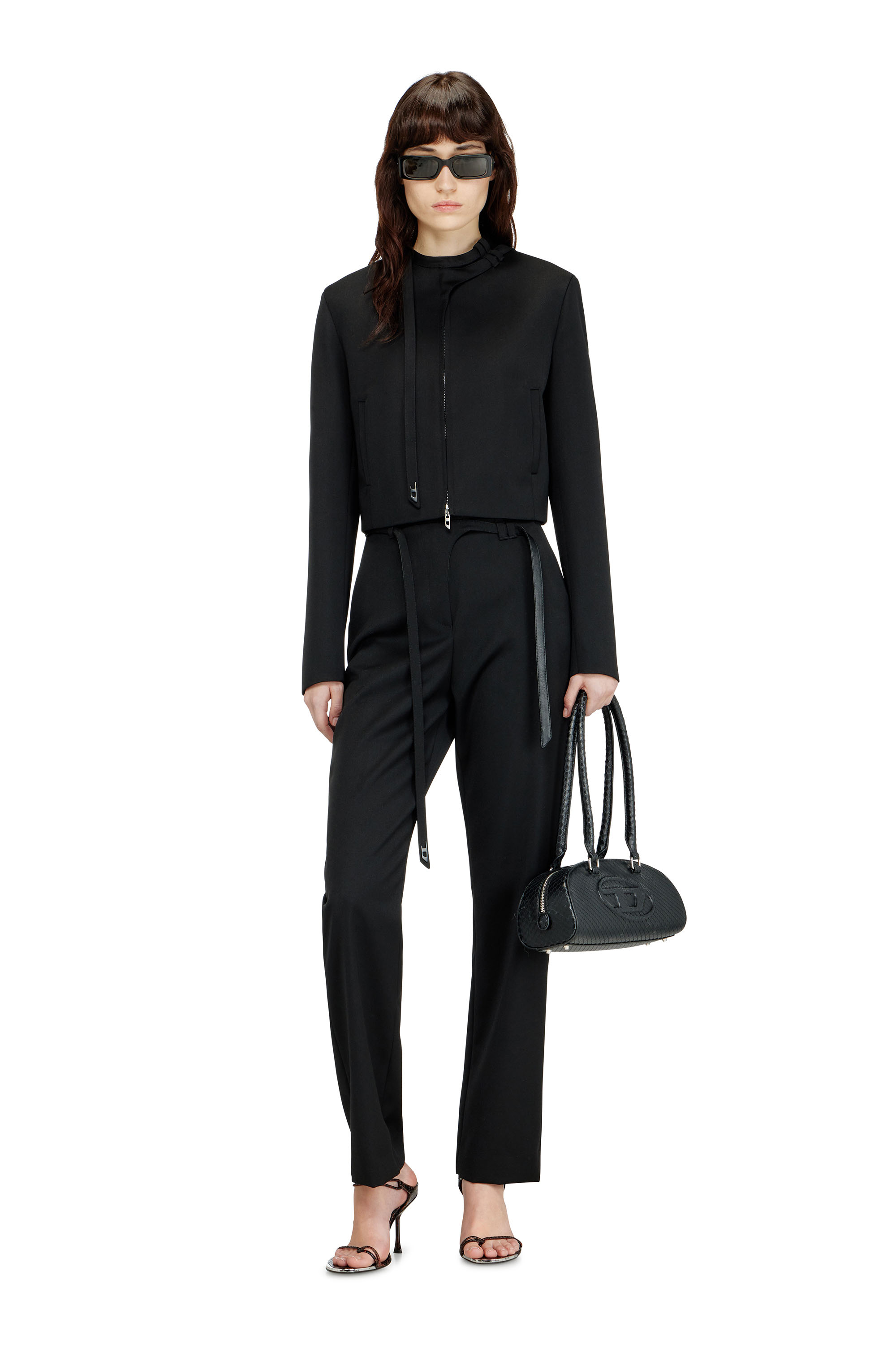 Diesel - P-IXIE-1, Woman's Tailored pants with biker belt strap in Black - 1