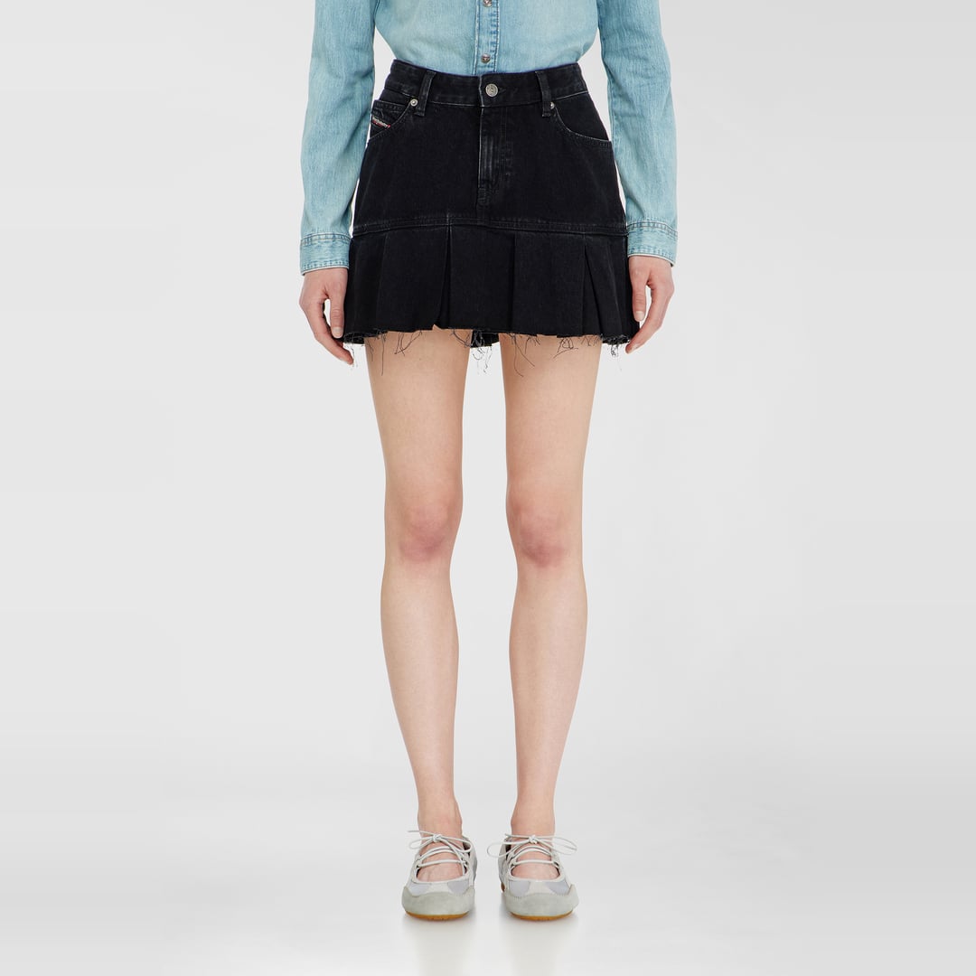 Diesel - Denim skirt with frayed pleated hem - Skirts - Woman - Black