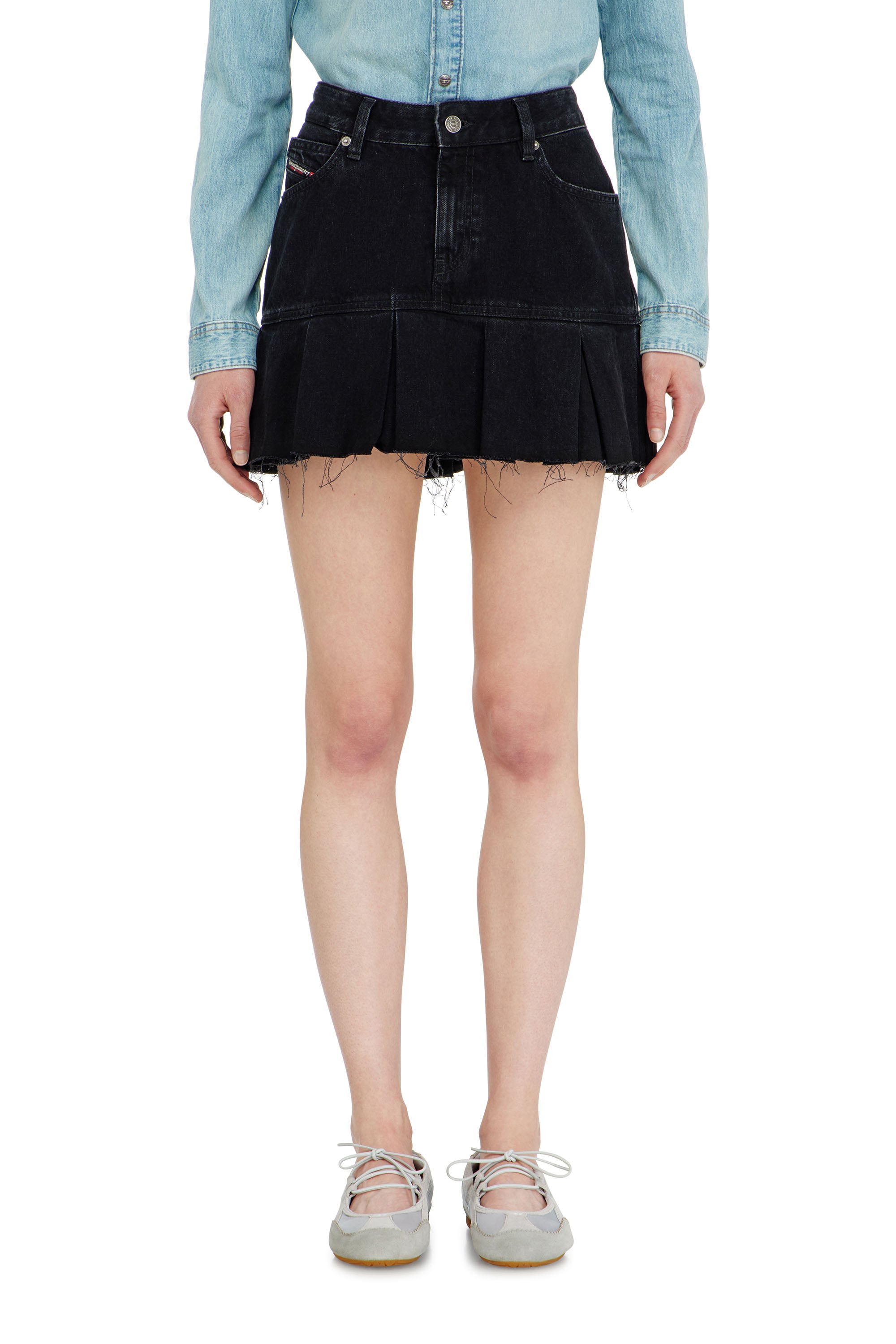 Diesel - Denim skirt with frayed pleated hem - Skirts - Woman - Black