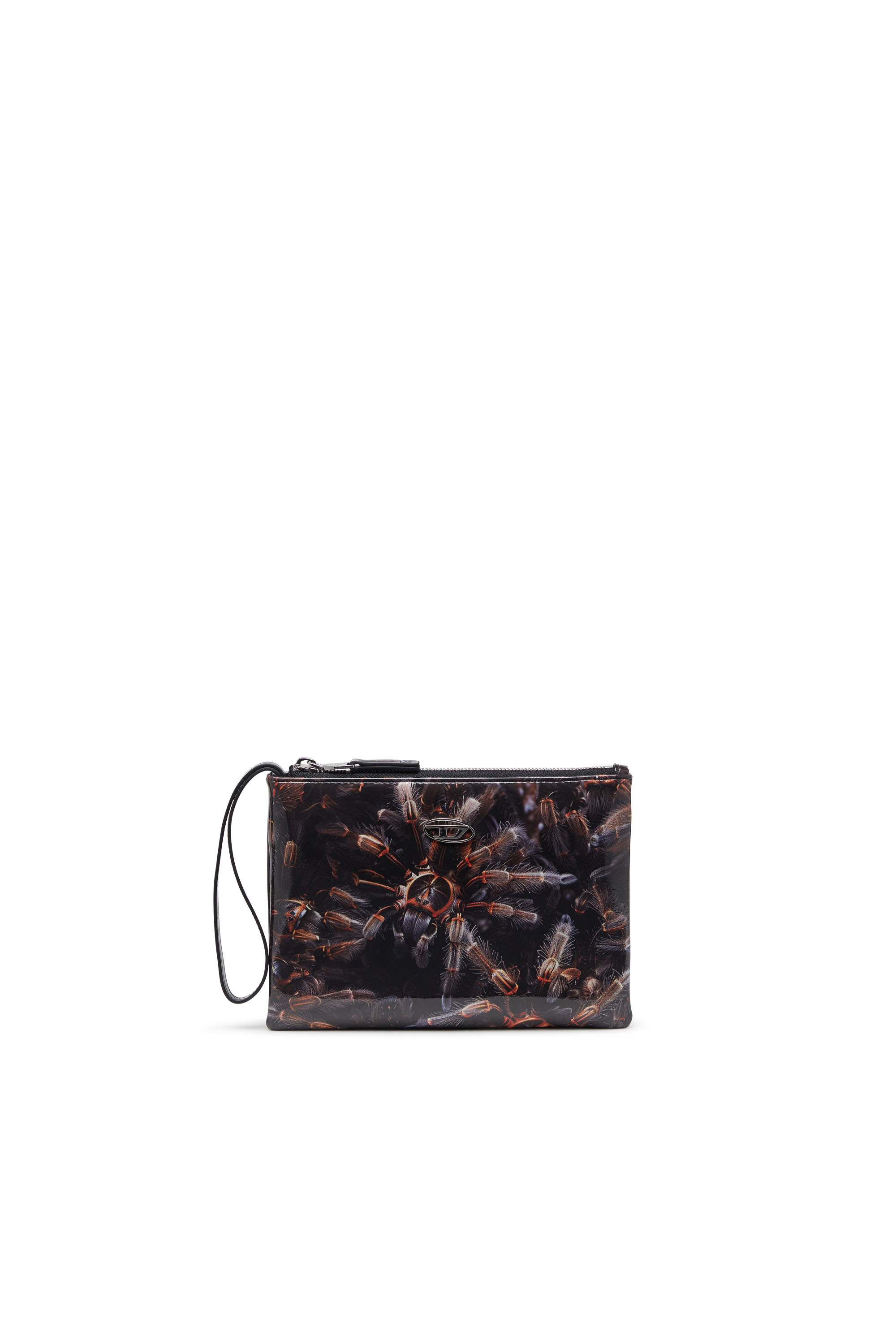 Diesel Pouch In Printed Glossy Pu In Black