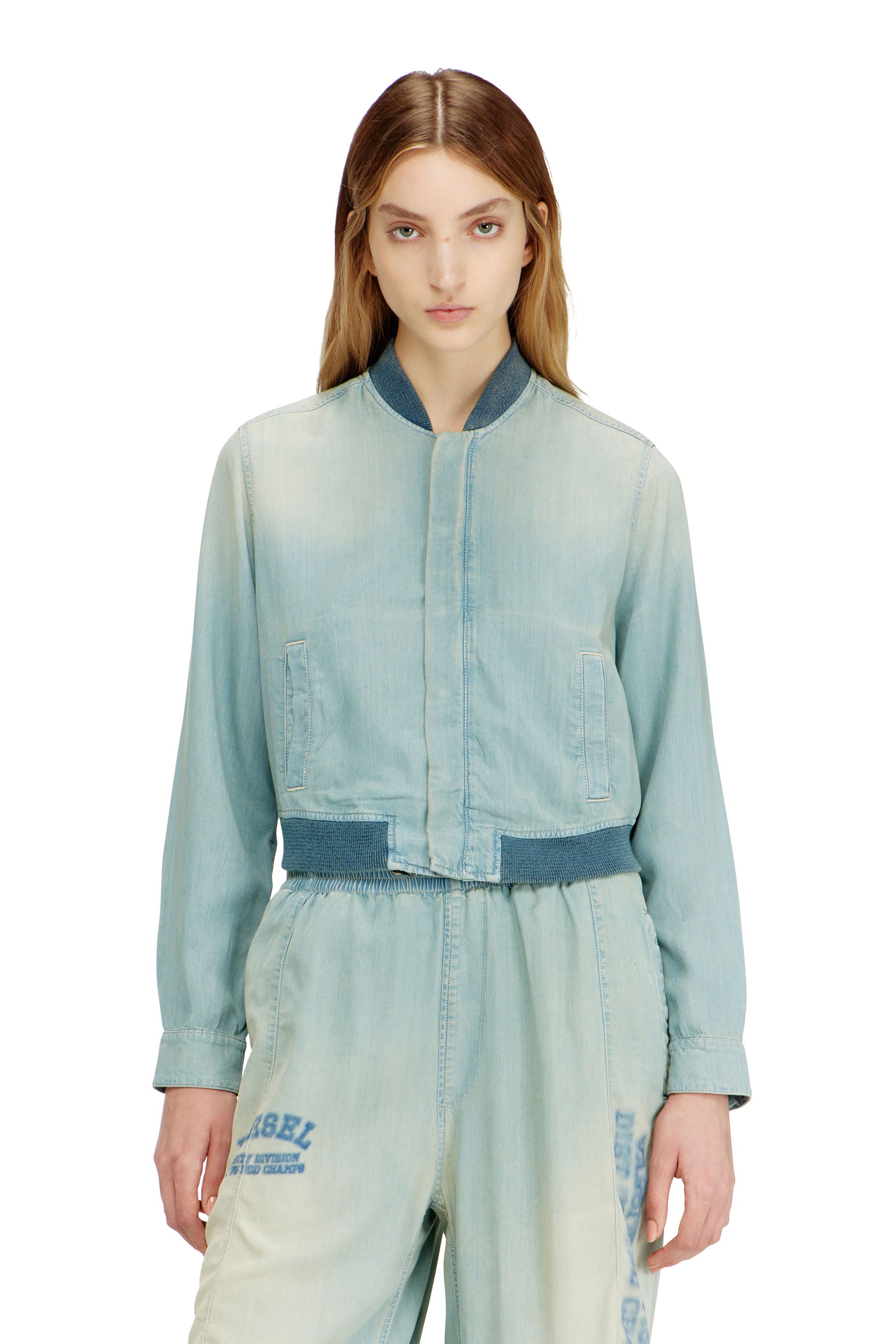 Diesel Chemise Bomber En Denim Fluide À Effet Sali Vestes En Denim Femme Bleu Grand