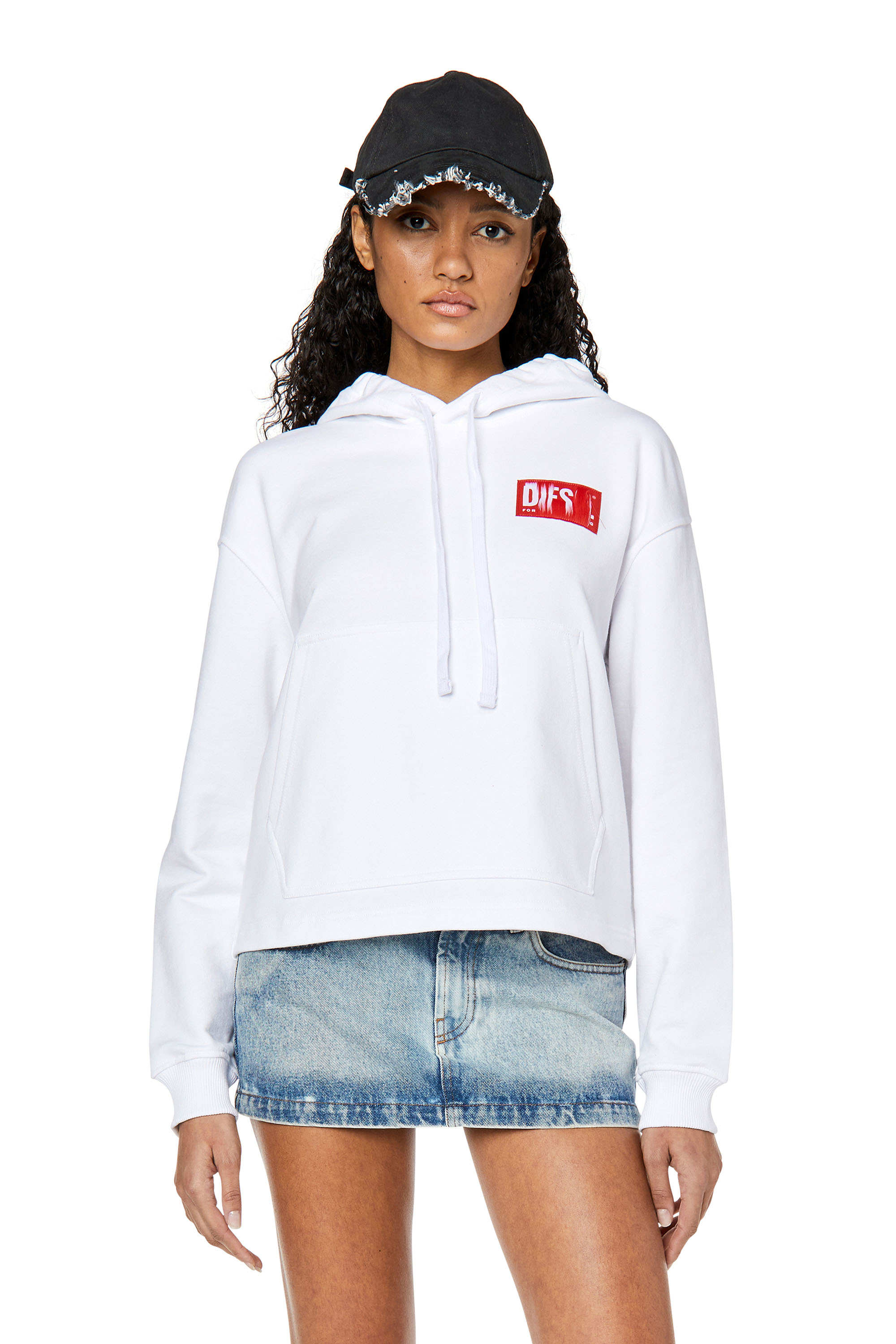 Diesel - Hoodie with frayed logo patch - Sweaters - Woman - White