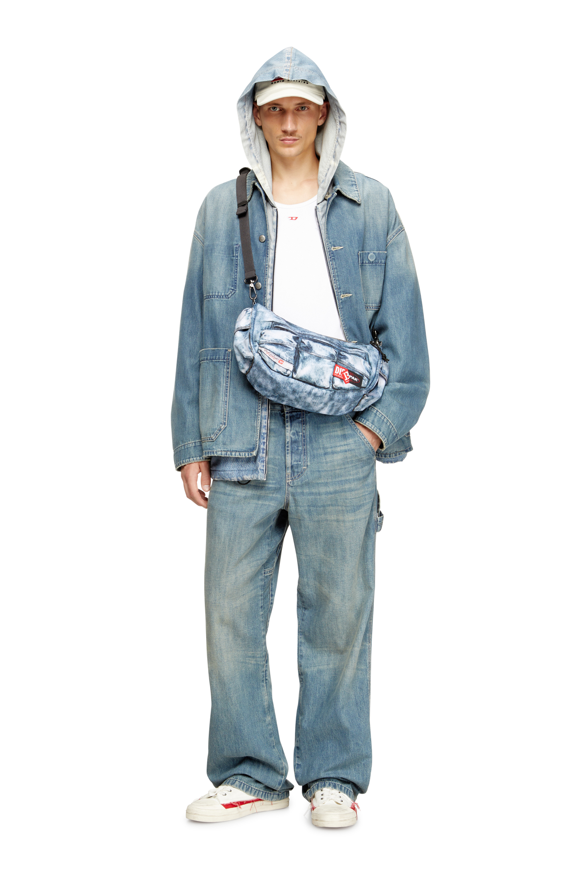 Diesel - DIESEL SHOULDER BAG, Unisex's Multipocket bag in trompe l'oeil denim in Blue - 2