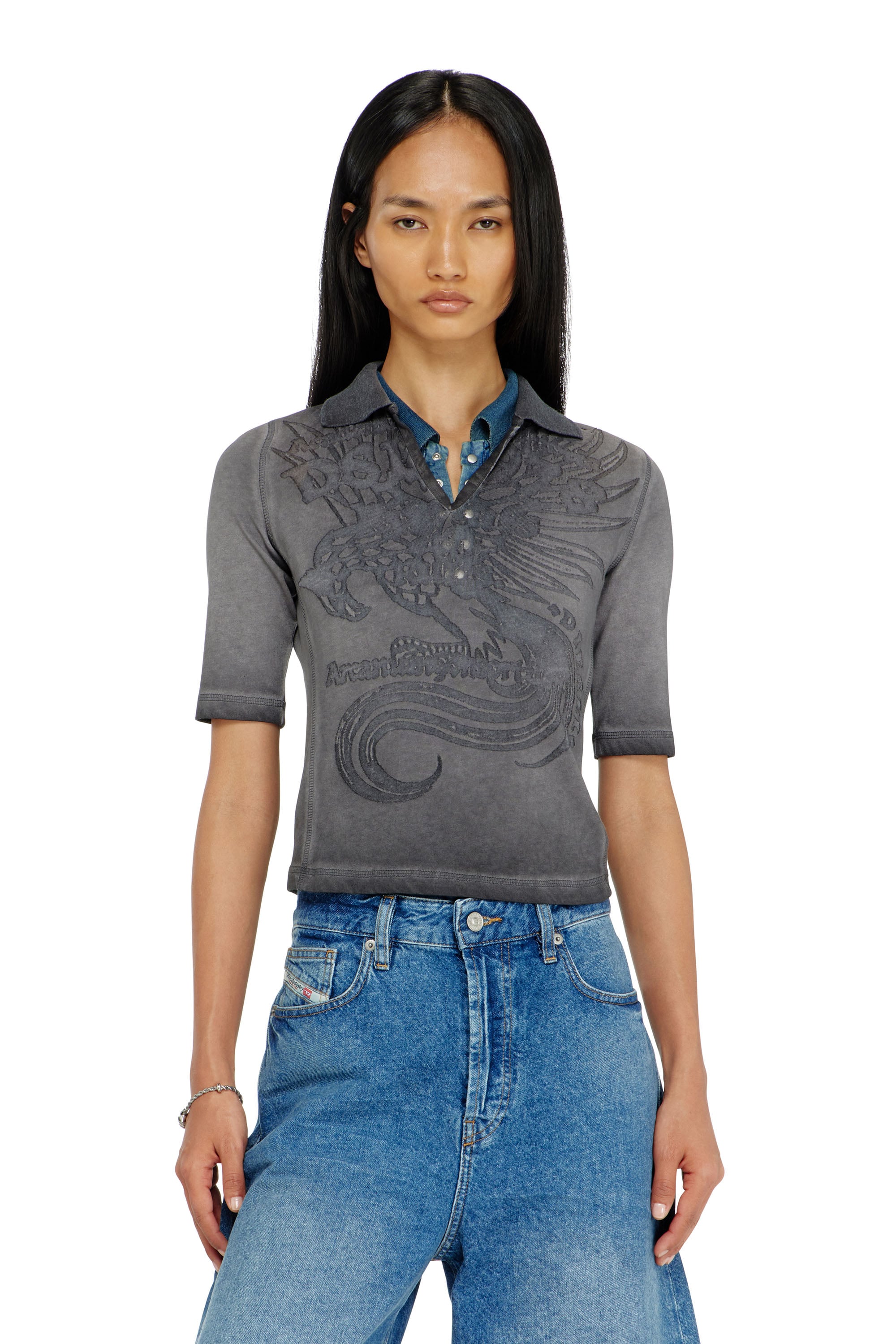 Diesel - Slim polo with dévoré print - Polos - Woman - Grey