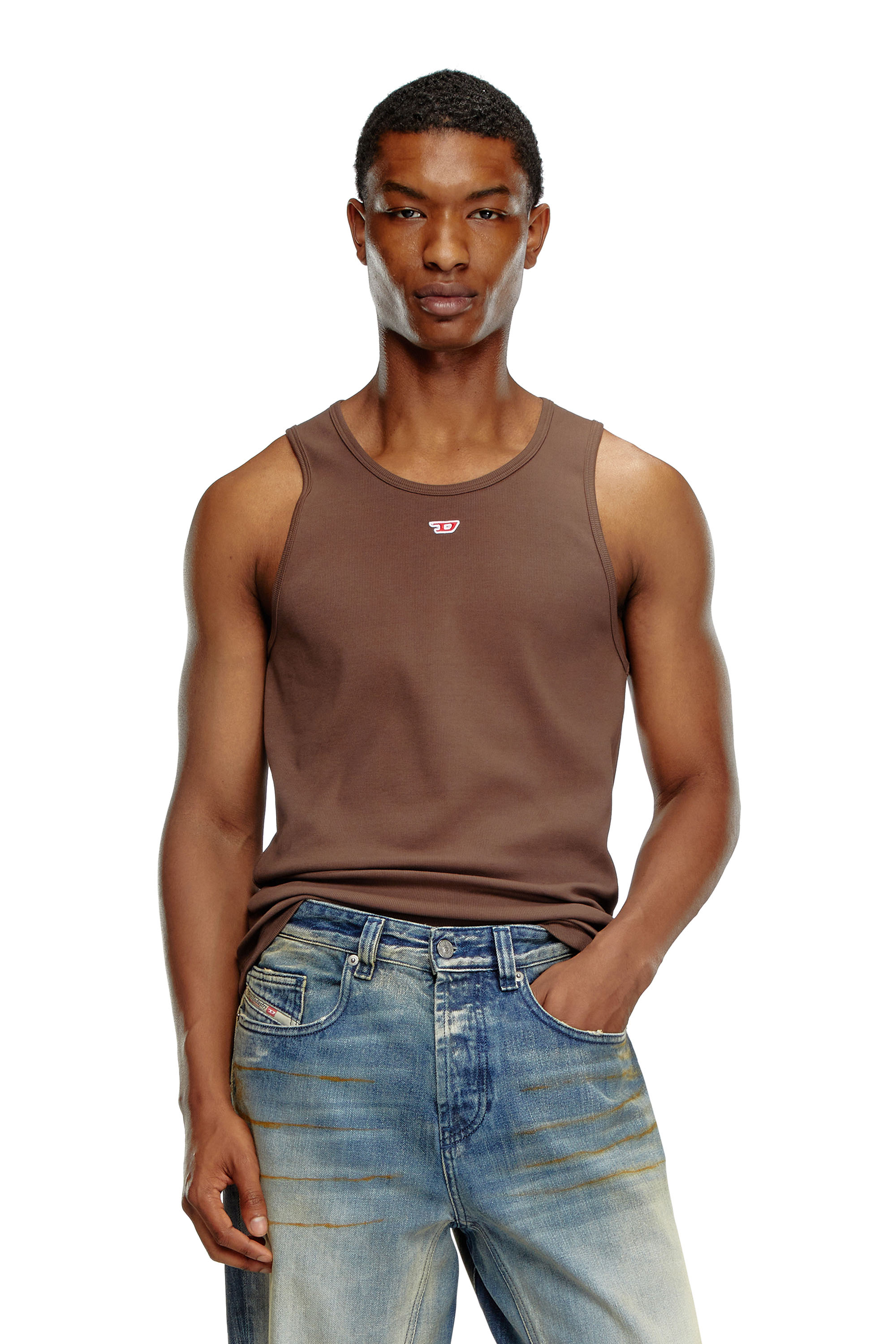 Diesel - Tank top with mini D logo patch - T-Shirts - Man - Brown