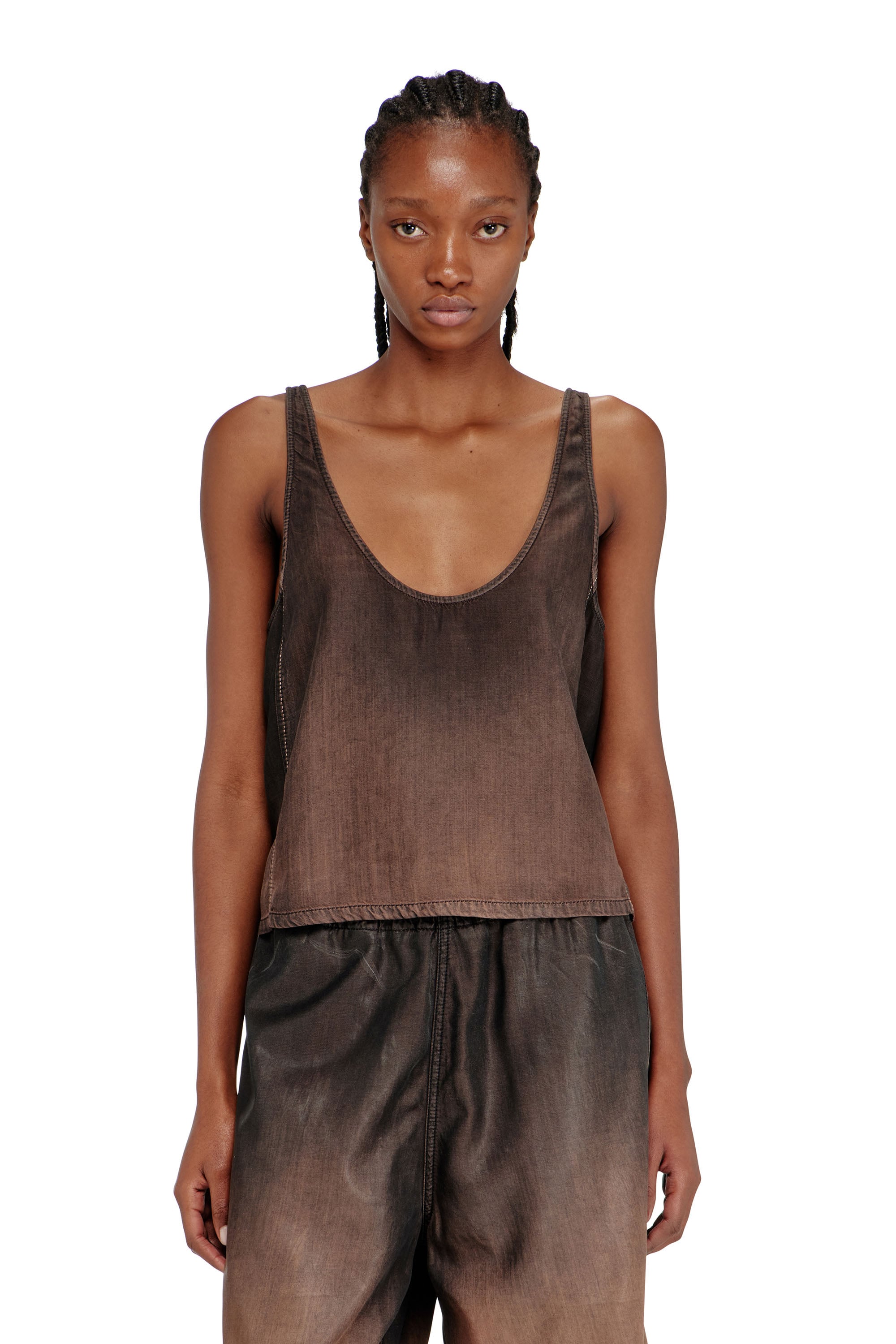 Diesel - Tank top in fluid coated denim - Tops - Woman - Brown