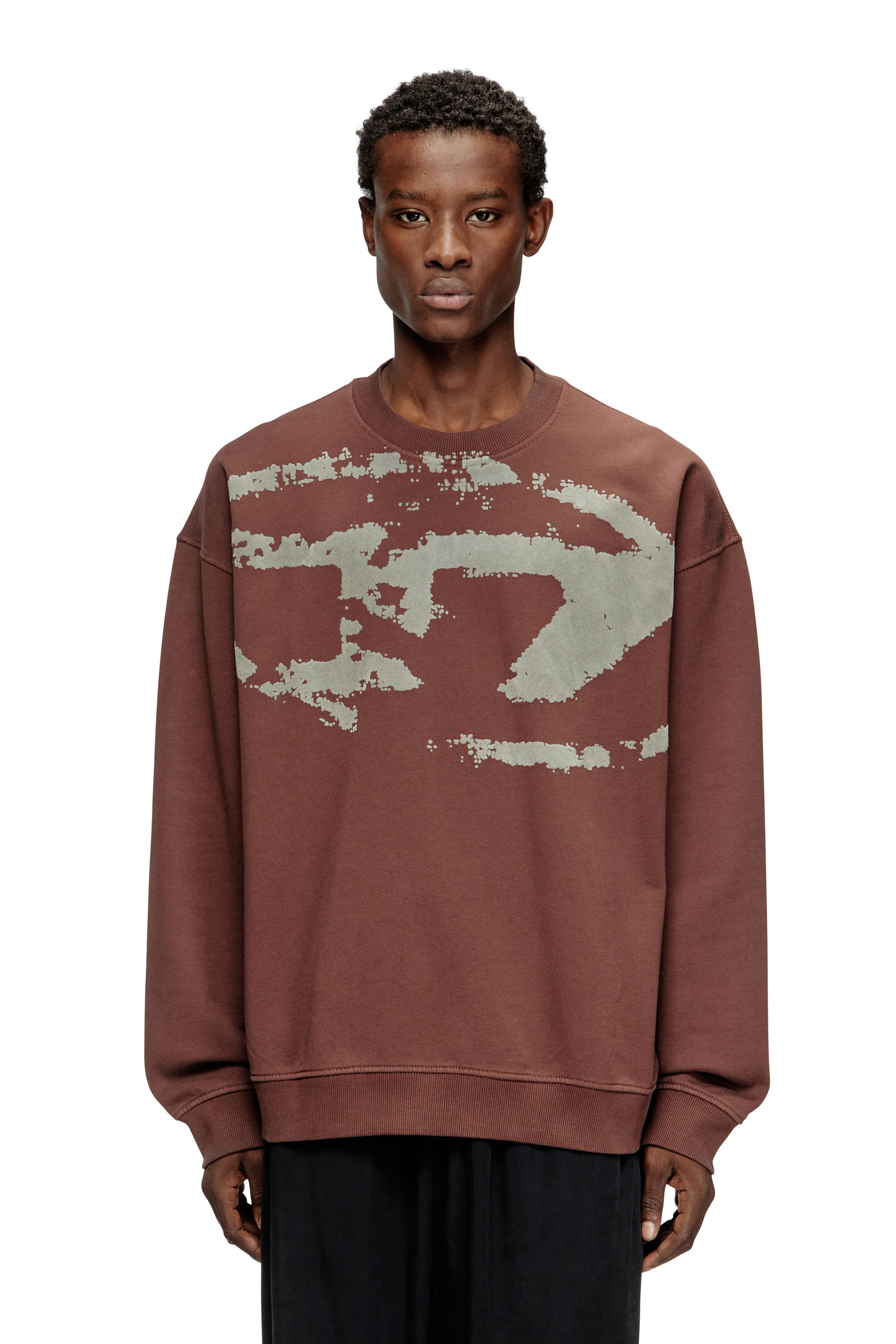 Diesel Mužský Hnedý - Cotton Sweatshirt With Flocked Oval D - Sweaters - Man Extra Veľký