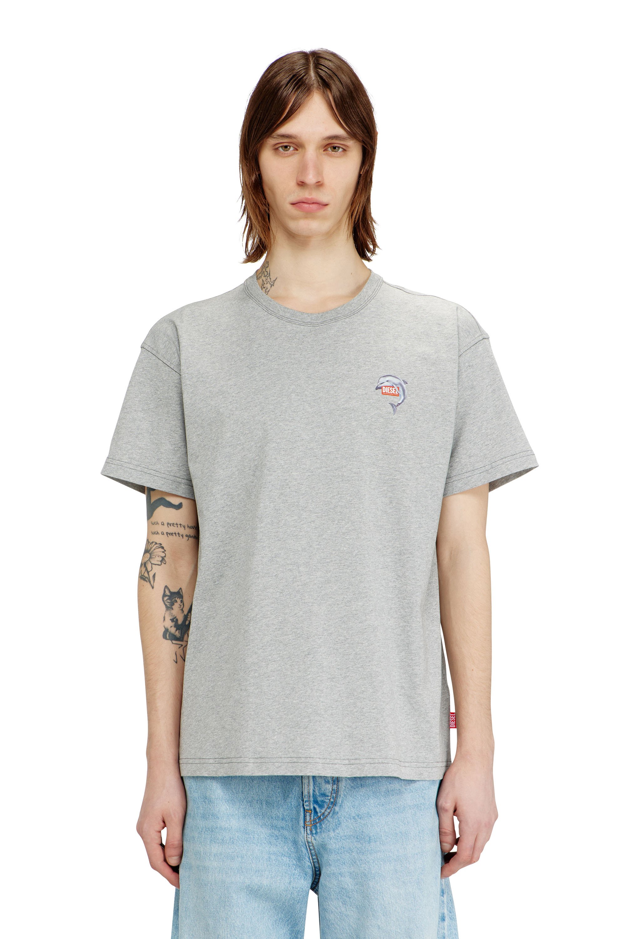 Diesel - T-NORM-DOLPHIN, Man's T-shirt with dolphin and logo print in Grey - 1