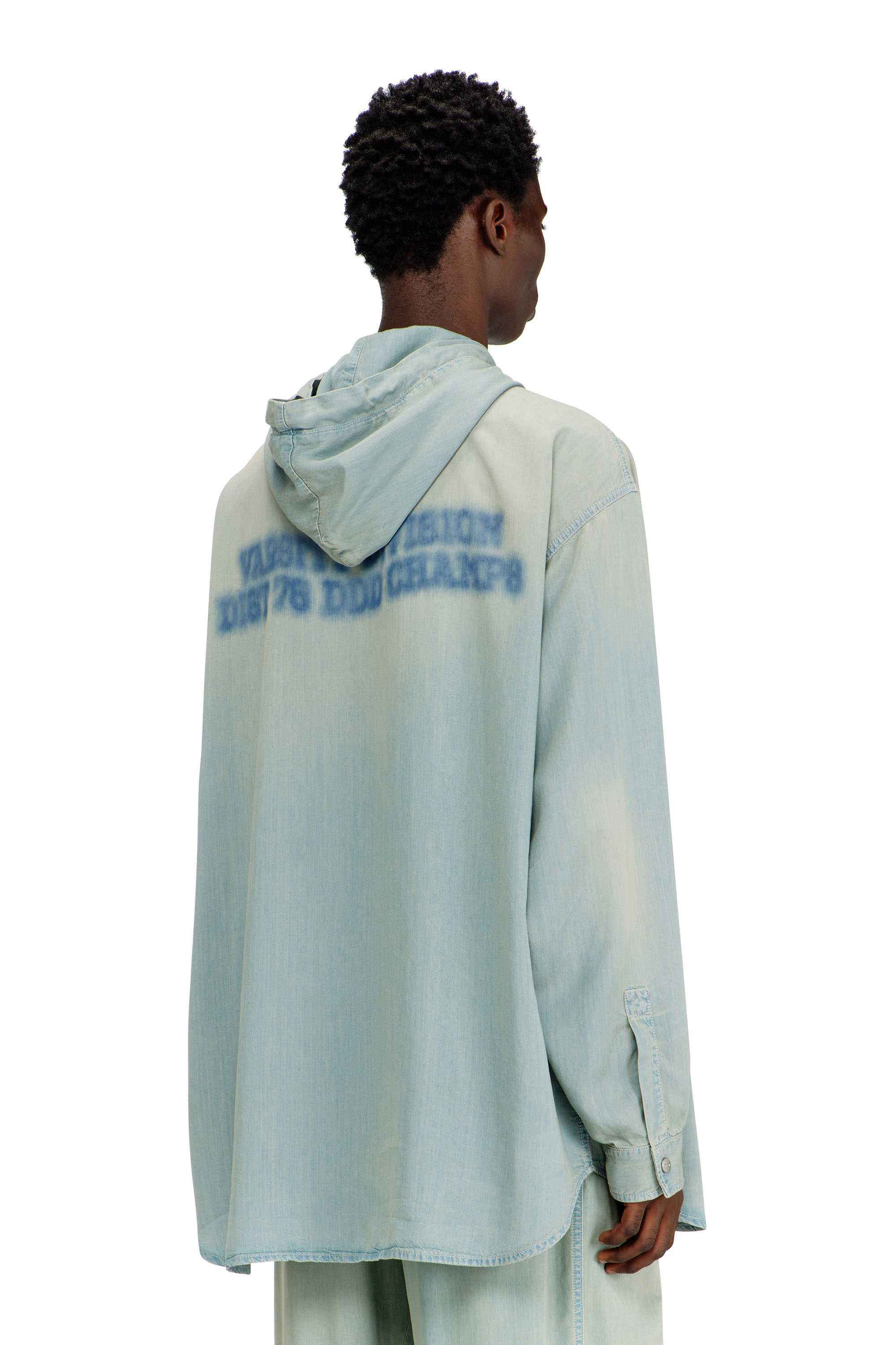 Diesel - D-DEWNY-HOOD-S3, Man's Overshirt in fluid dirt-effect denim in Light Blue - 4
