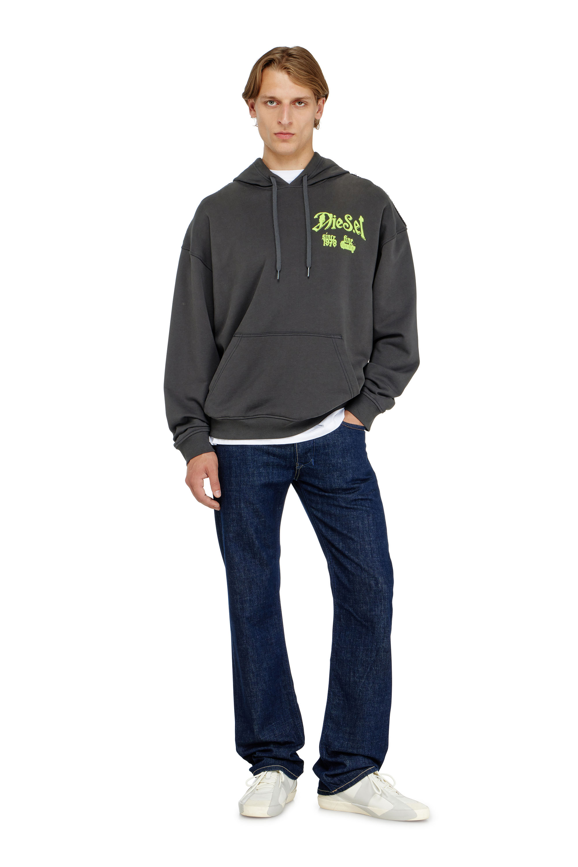 Diesel - S-BOXT-HOOD-AA2, Man's Cotton hoodie with flocked graphics in Dark grey - 2