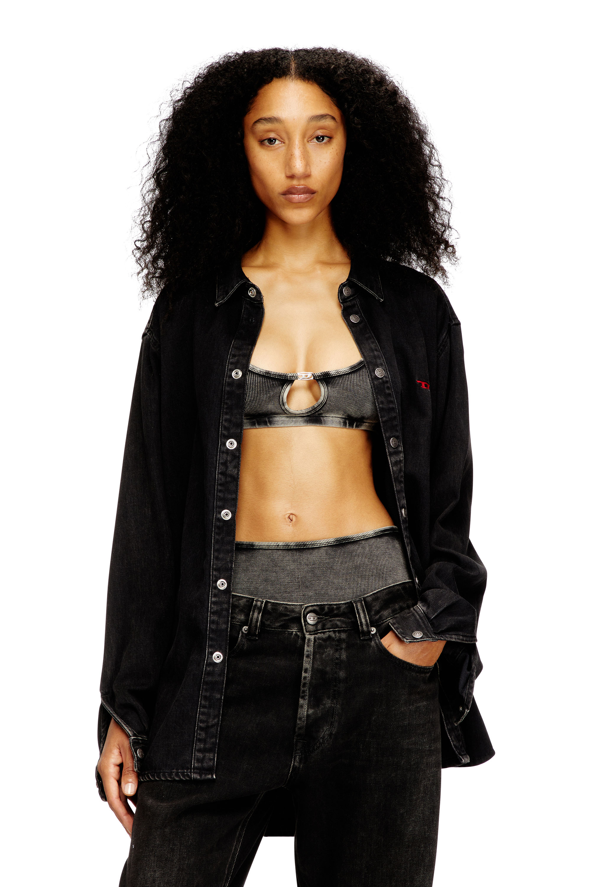 Diesel - FLORENCE-DNM, Woman's Soft bra in cotton rib with jewel Oval D in Grey - 4