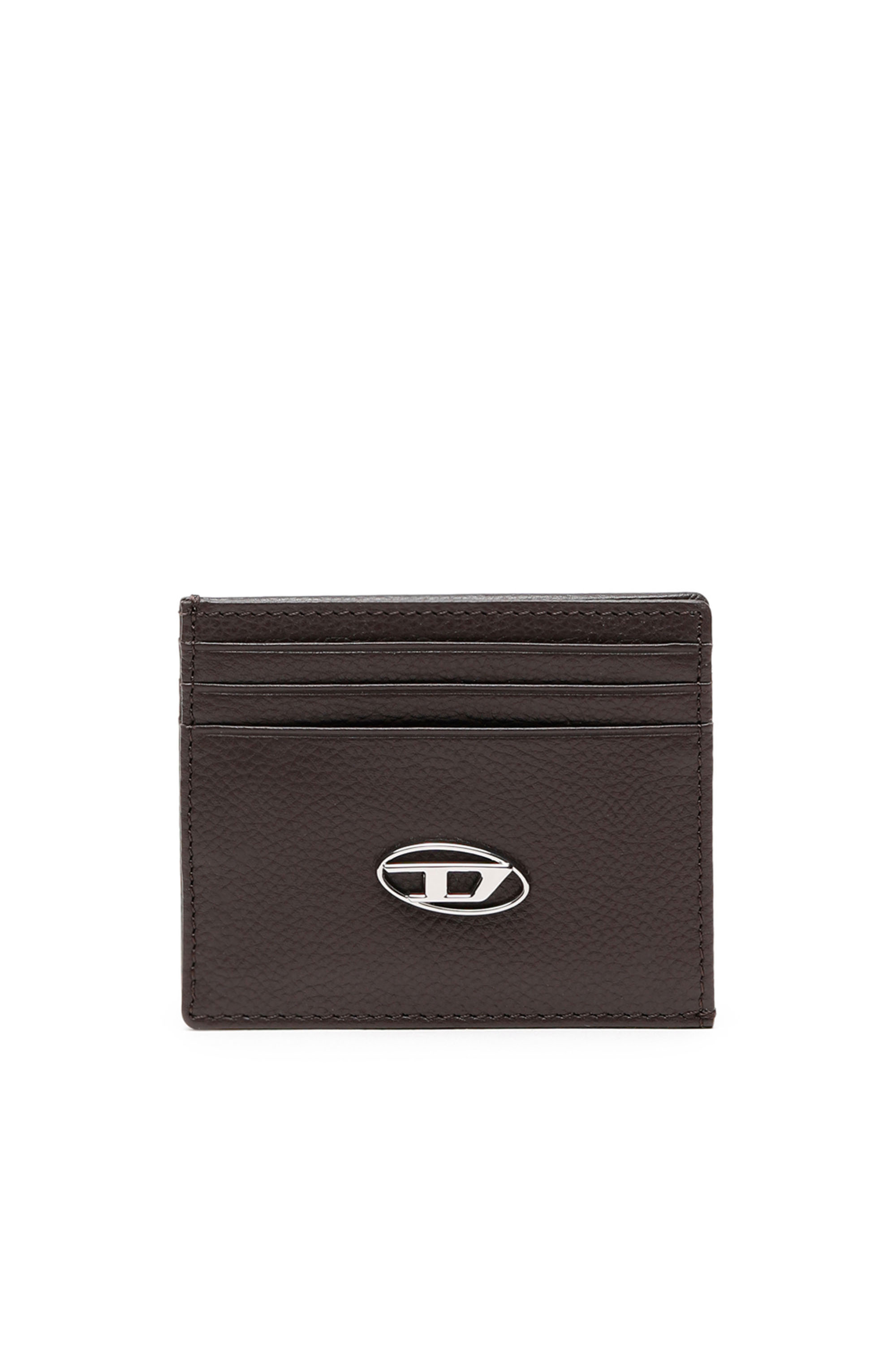 Diesel Card Case In Grained Leather In Brown