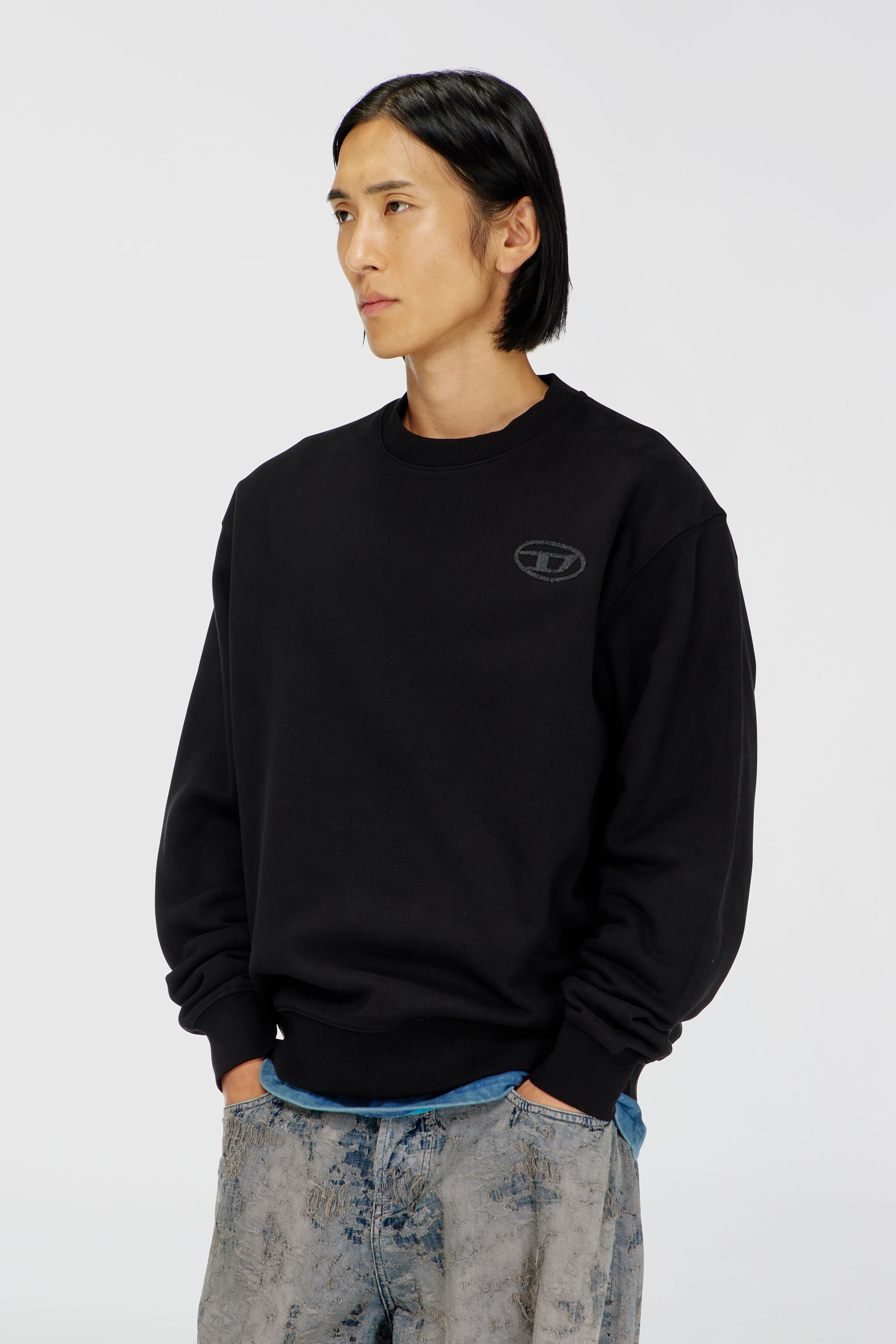 Diesel - Cotton sweater with tonal Oval D logo embroidery - Sweaters - Man - Black
