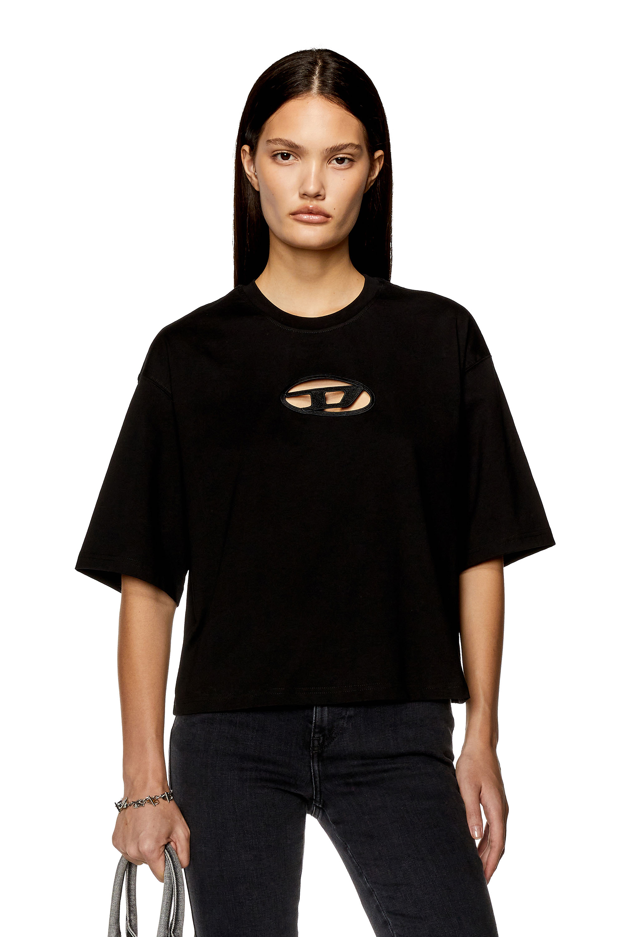 Diesel - Camiseta boxy con D bordada - Camisetas - Mujer - Negro