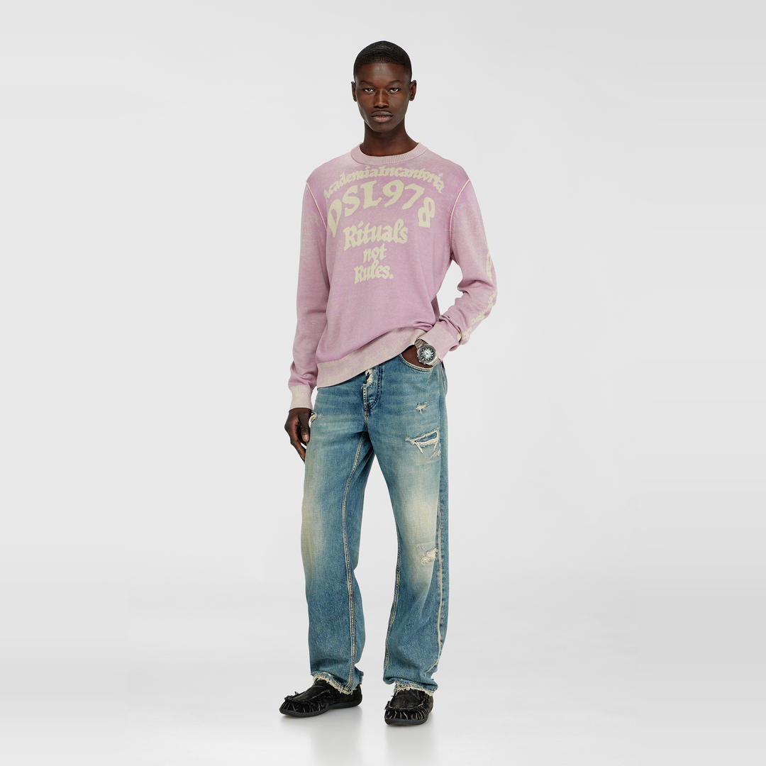 Diesel - Pull en coton traité avec slogan - Pull Maille - Homme - Violet