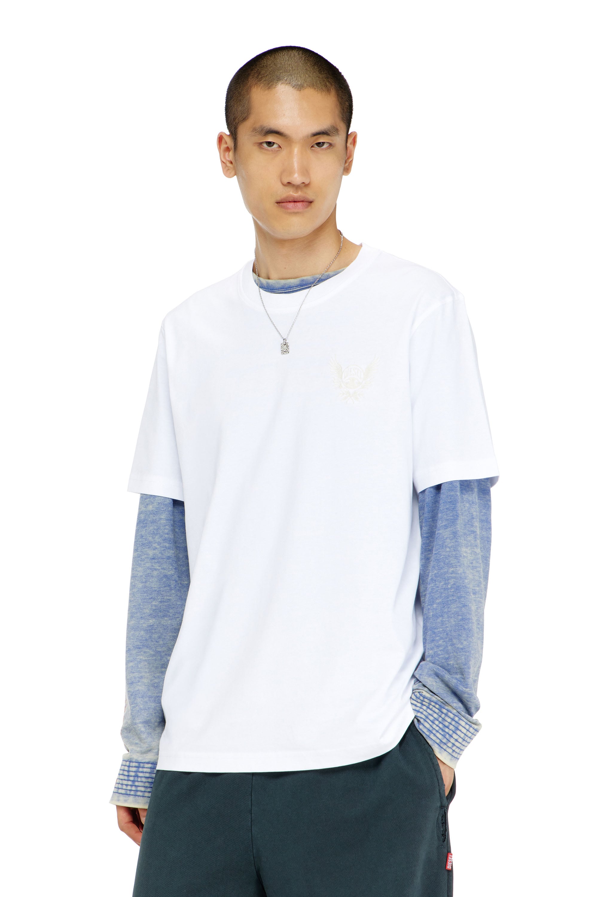 Diesel Mannelijk Wit - Cotton T-Shirt H Chest Logo Motif - T-Shirts - Man 3XL