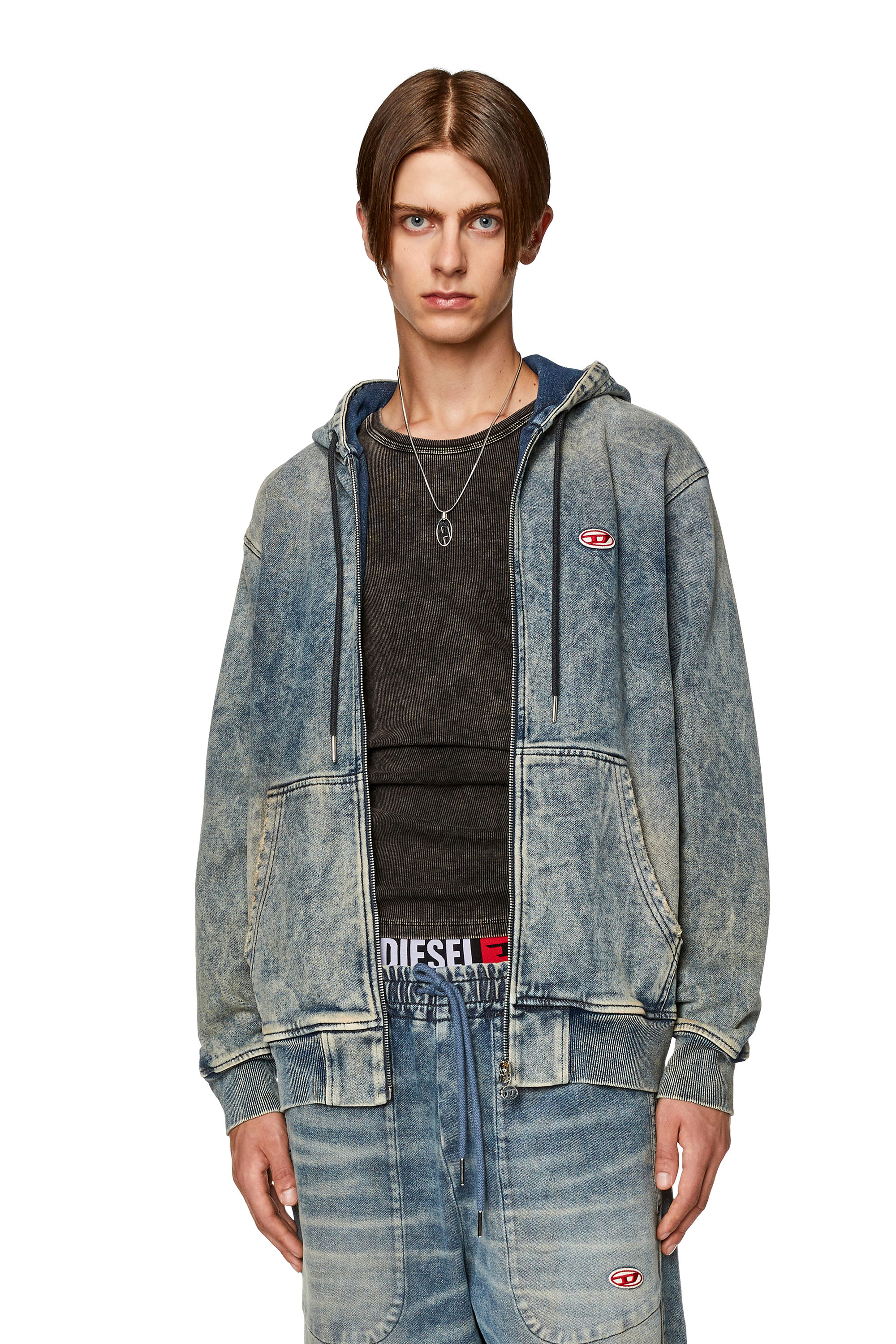 Diesel - Zip-up hoodie in Track Denim - Sweaters - Man - Blue