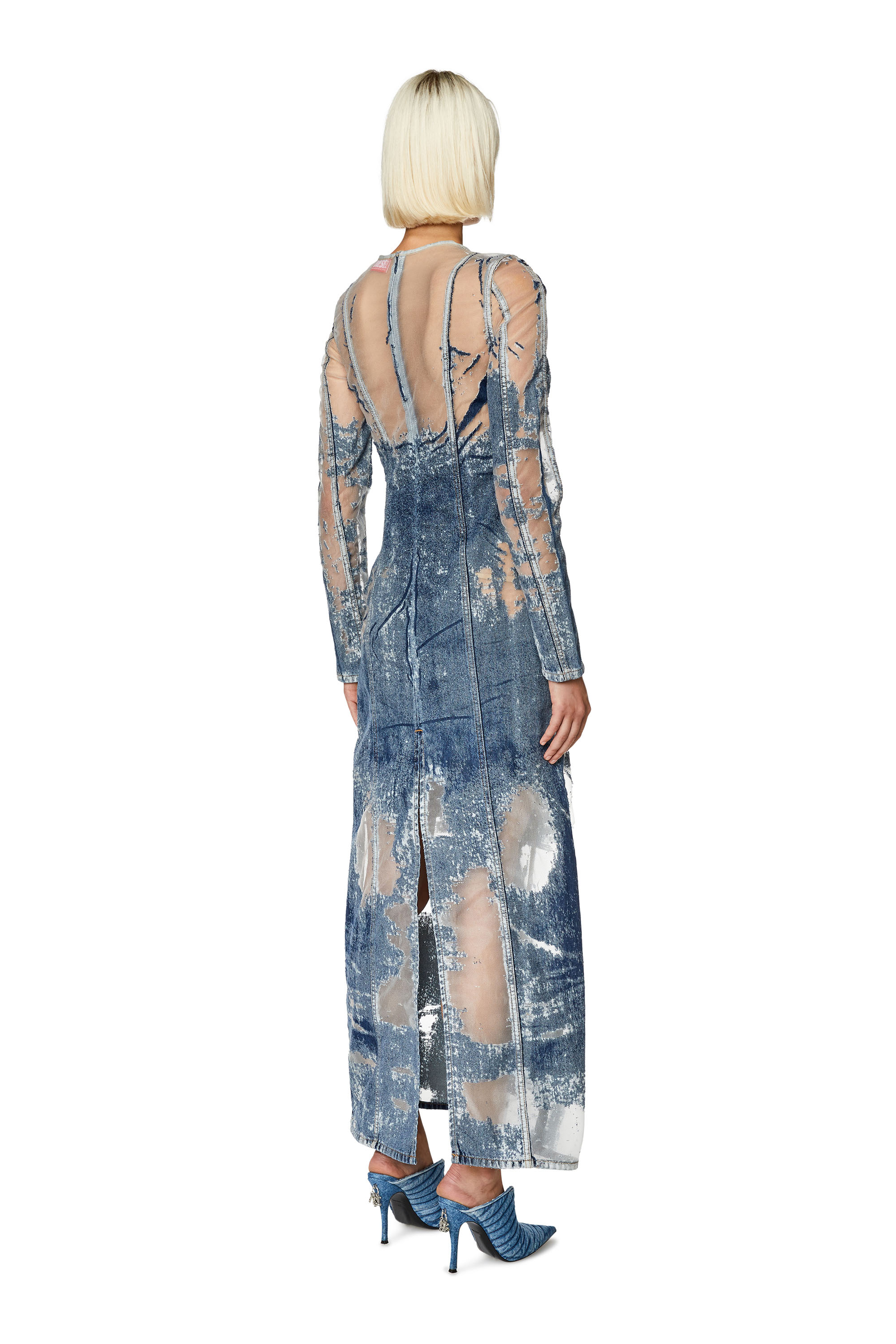 Diesel - Long denim dress with devoré - Dresses - Woman - Blue