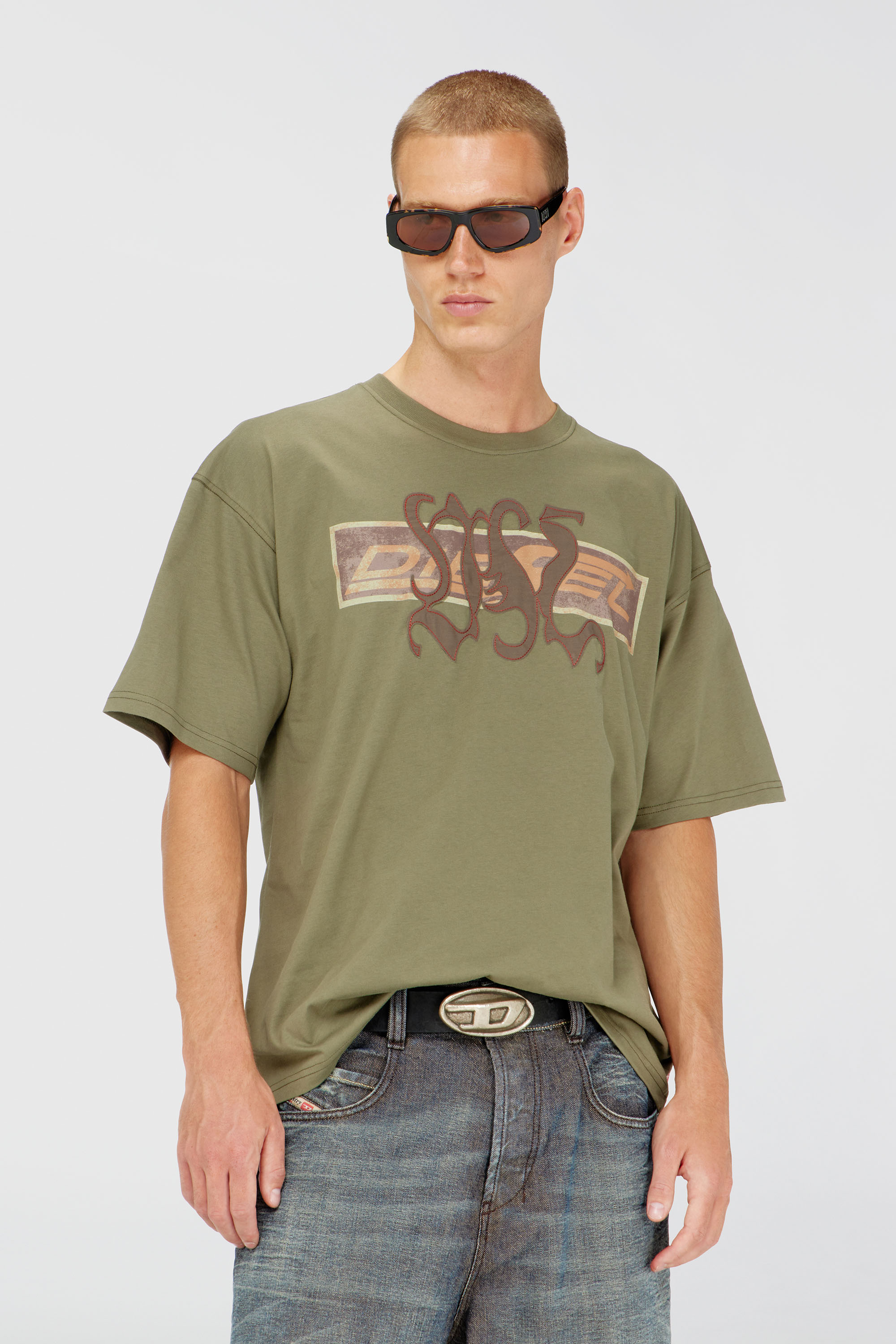 Diesel - T-shirt with graphic print and patches - T-Shirts - Man - Green