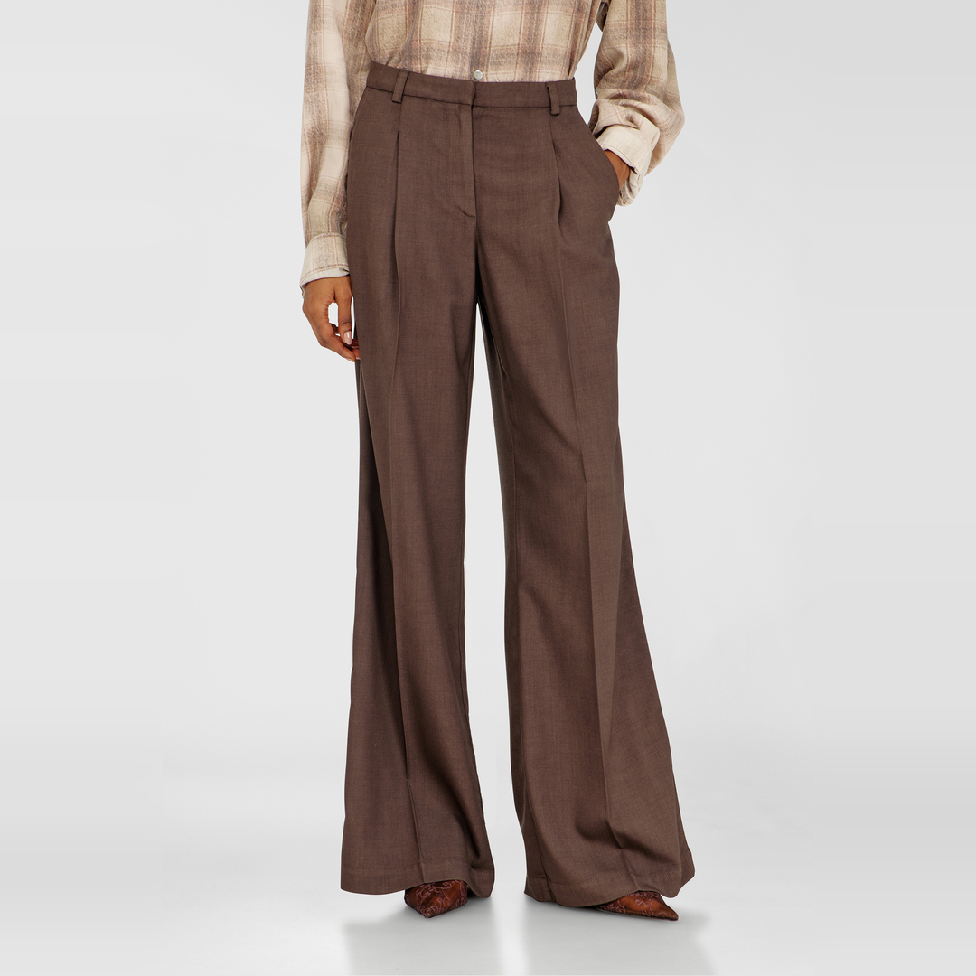 Diesel - Pantalon large plissé en laine stretch - Pantalons - Femme - Marron