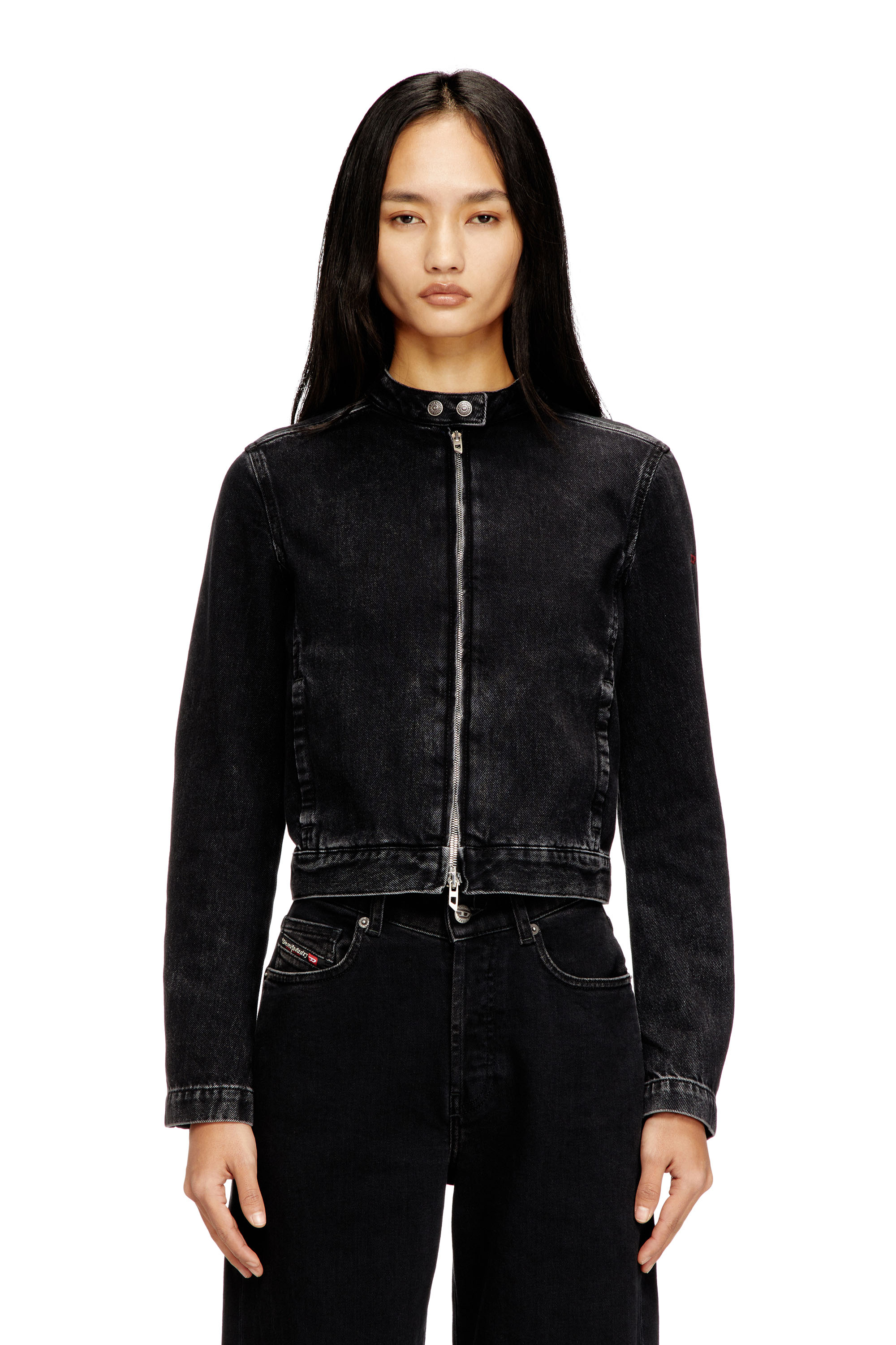 Diesel Women's Black - Moto Jacket In Denim In Clean-Wash Denim - Denim Jackets - Woman Medium