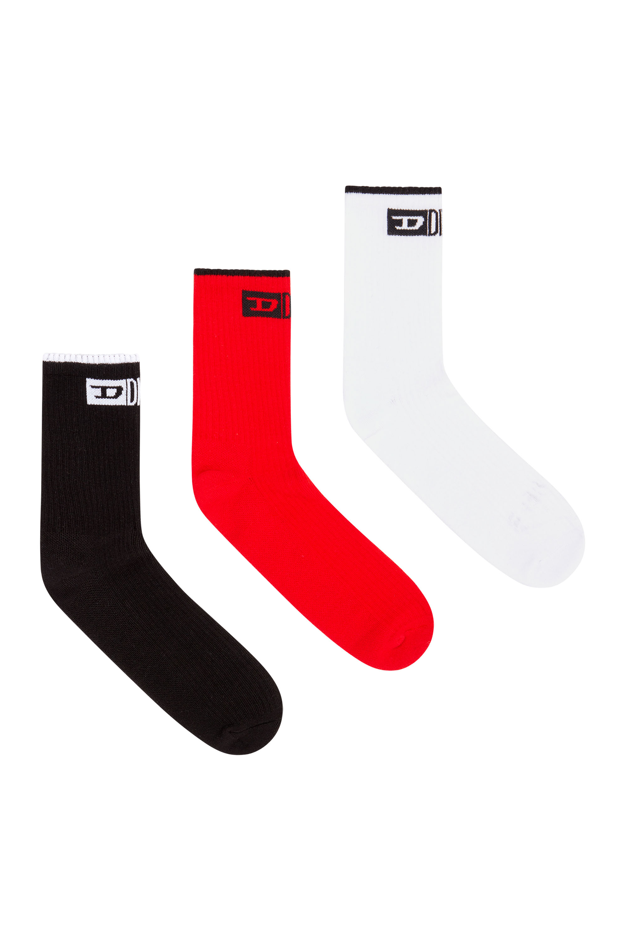 Shop Diesel 3-pack Ribbed Socks With Front Logo In Multicolor