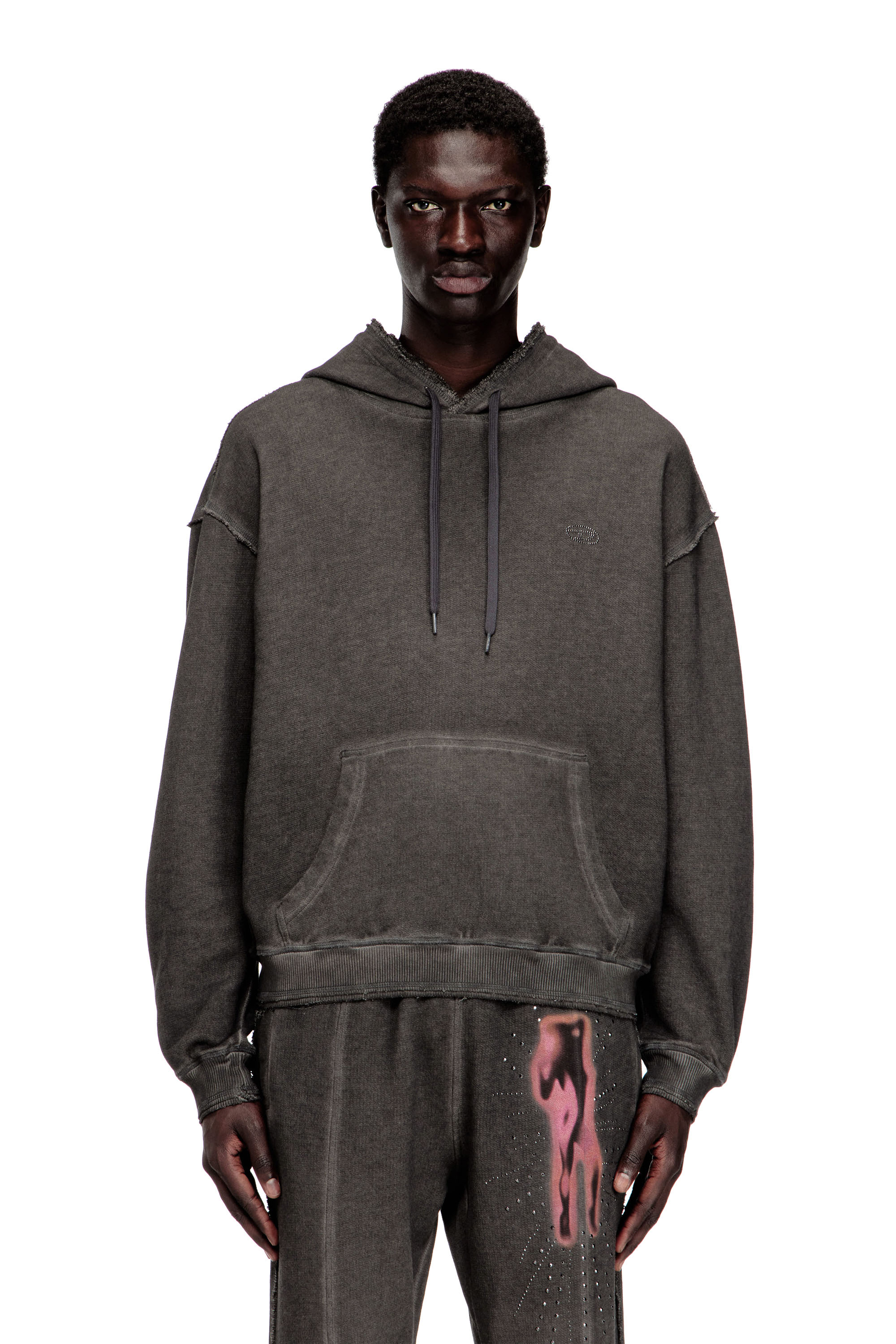 Diesel Grigio Uomo - Hoodie Con Stampa E Borchie - Felpe Extra Grande